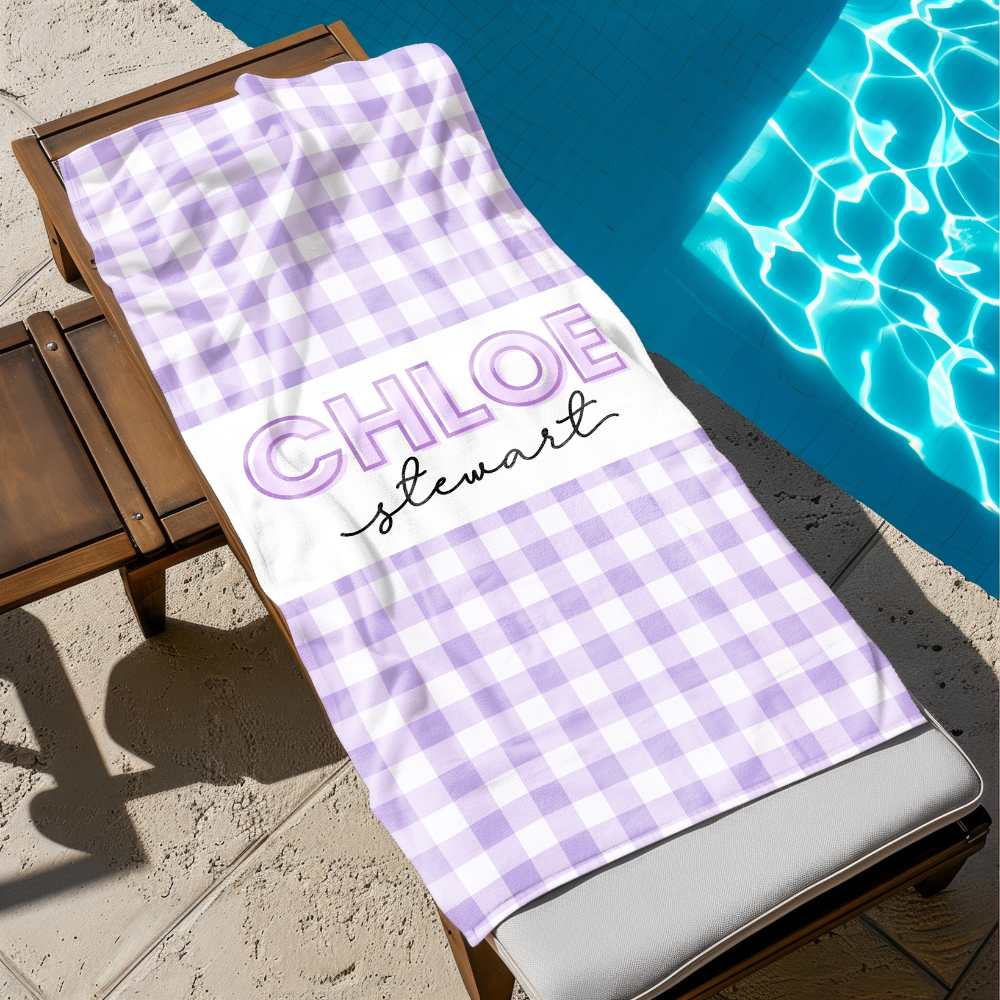 Personalized Gingham Beach Towel