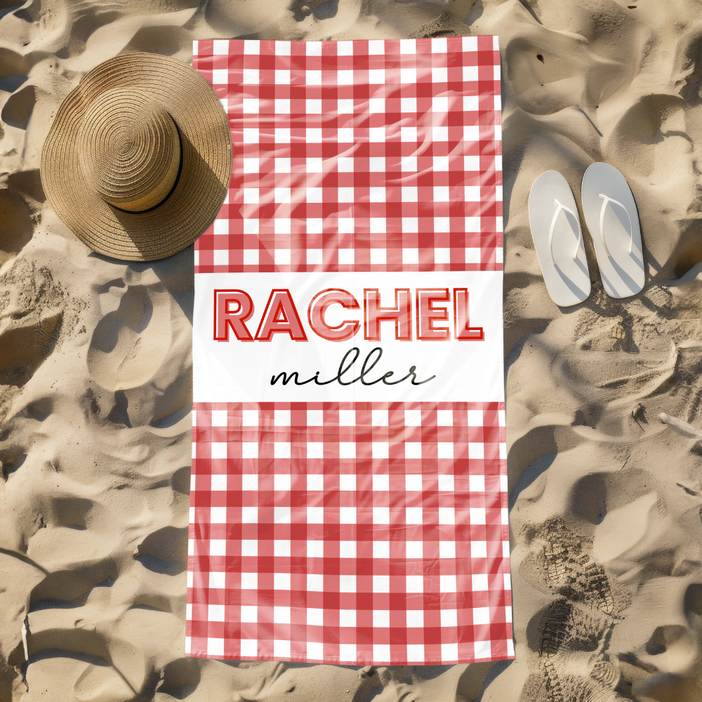 Personalized Gingham Beach Towel