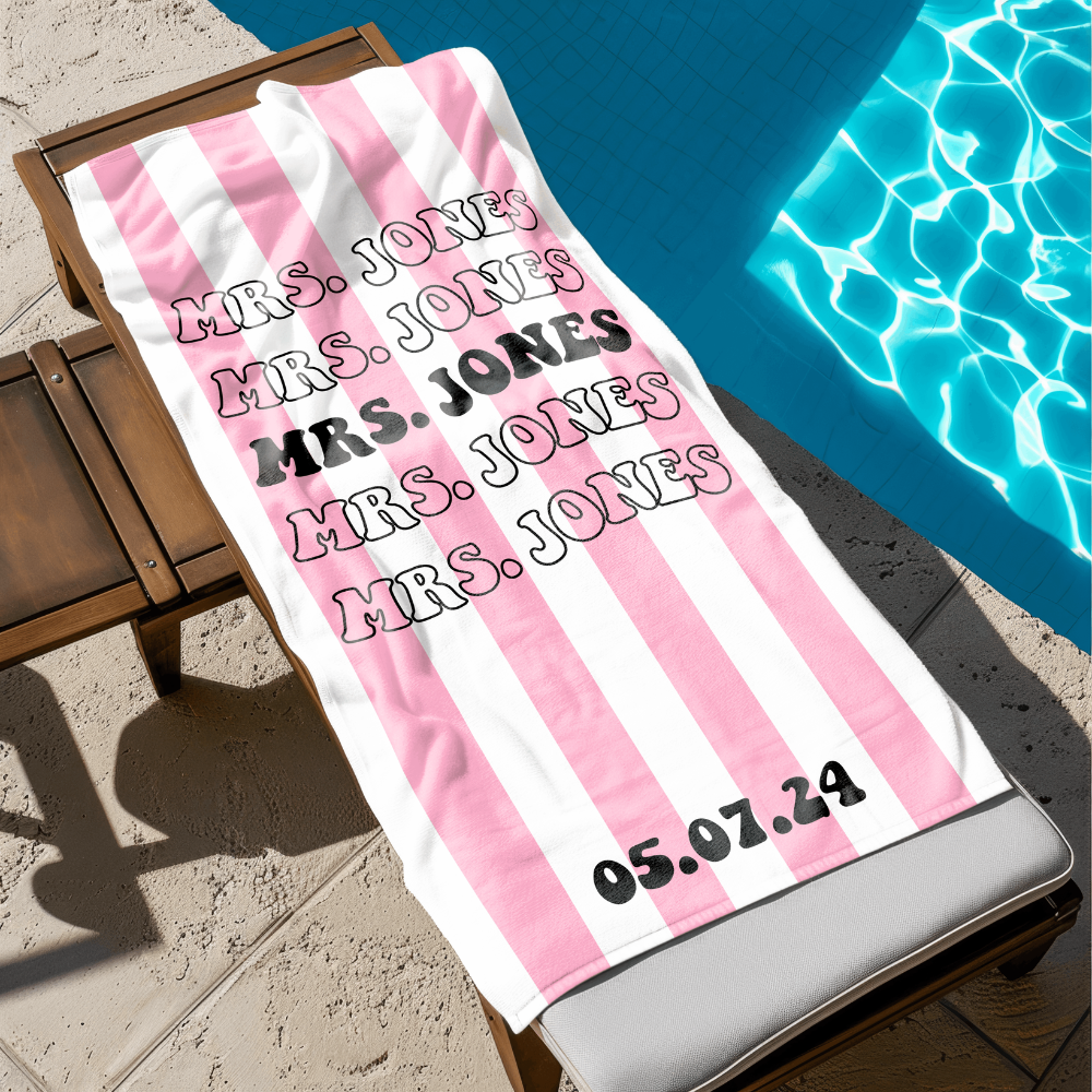 Custom Bride Mrs. striped Beach Towel