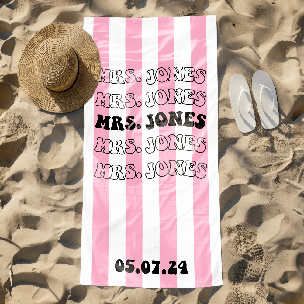Custom Bride Mrs. striped Beach Towel