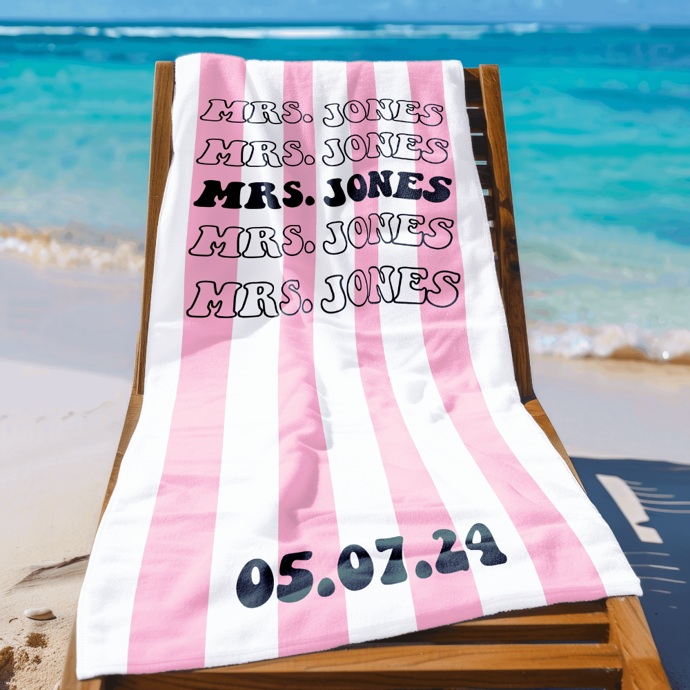 Custom Bride Mrs. striped Beach Towel