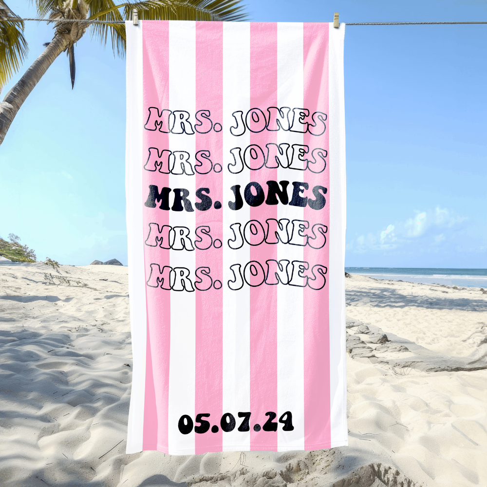 Custom Bride Mrs. striped Beach Towel