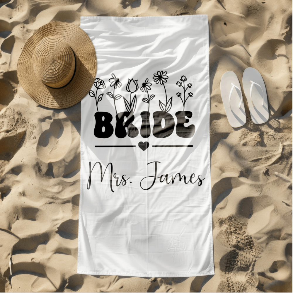 Personalized Floral Bride Beach Towel