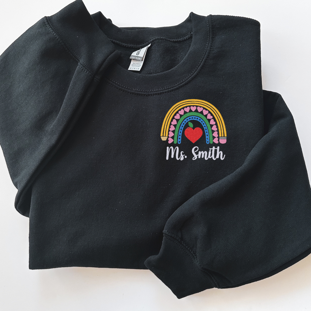 Custom Teacher Rainbow Embroidered Crewneck