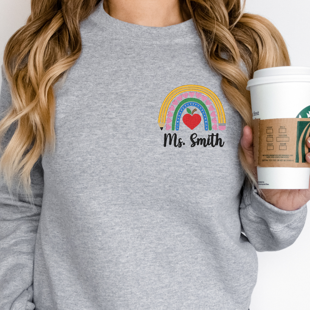 Custom Teacher Rainbow Embroidered Crewneck