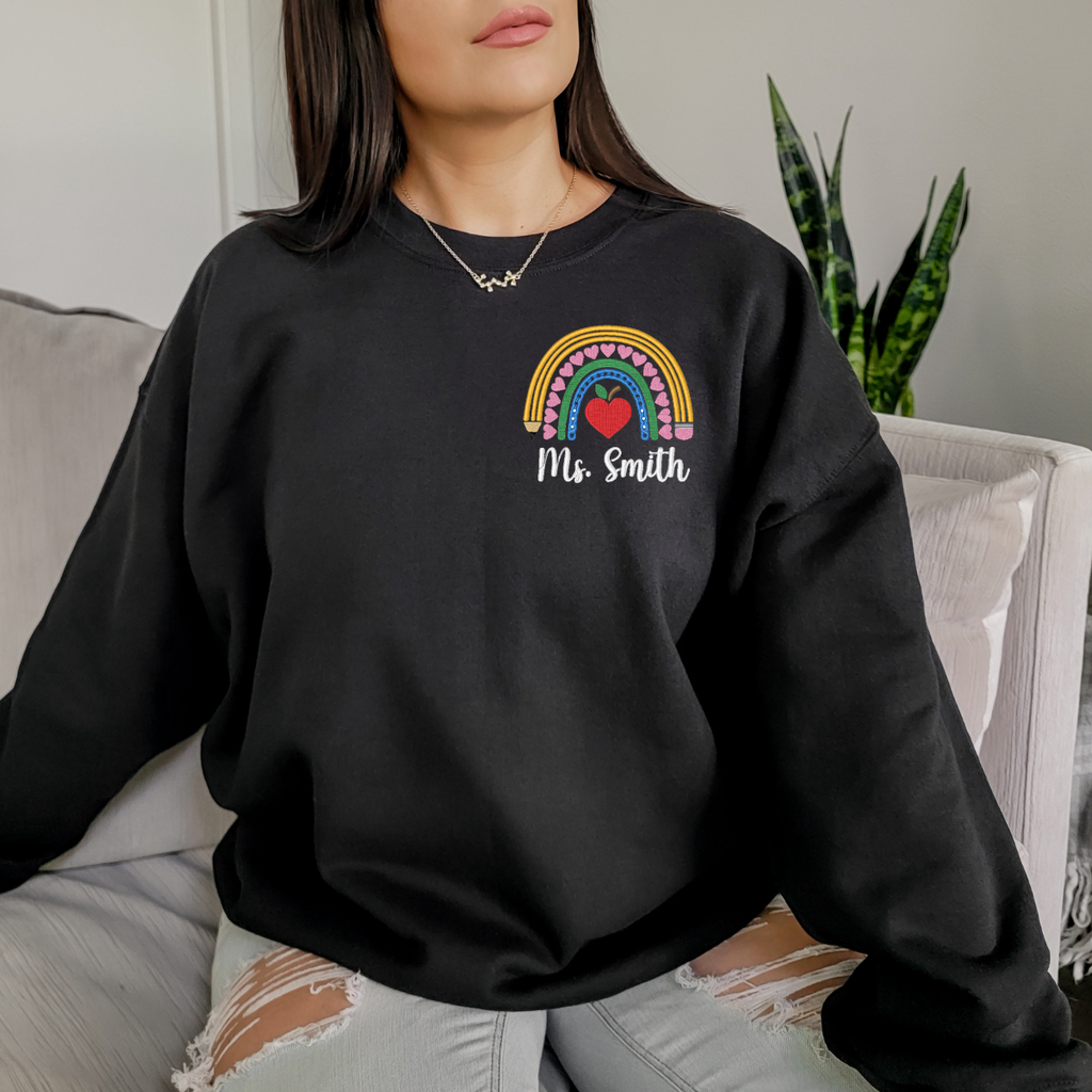 Custom Teacher Rainbow Embroidered Crewneck