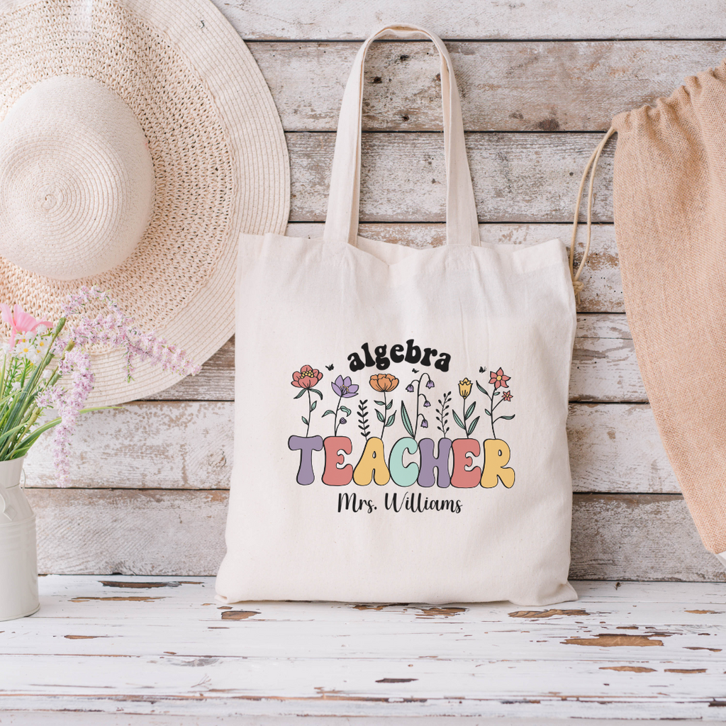 Custom floral Teacher tote bag