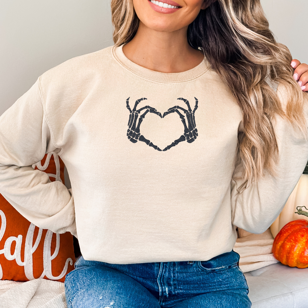Skeleton Heart Embroidered Halloween Sweatshirt
