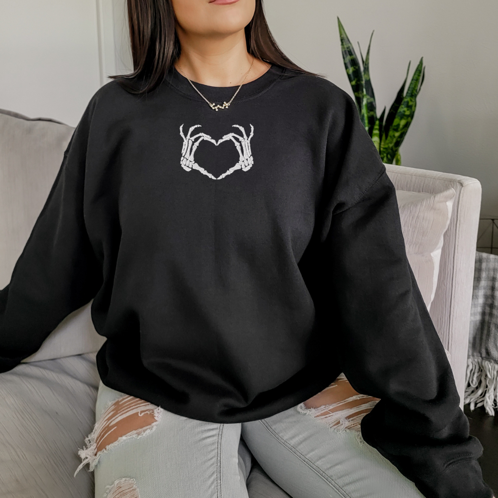 Skeleton Heart Embroidered Halloween Sweatshirt