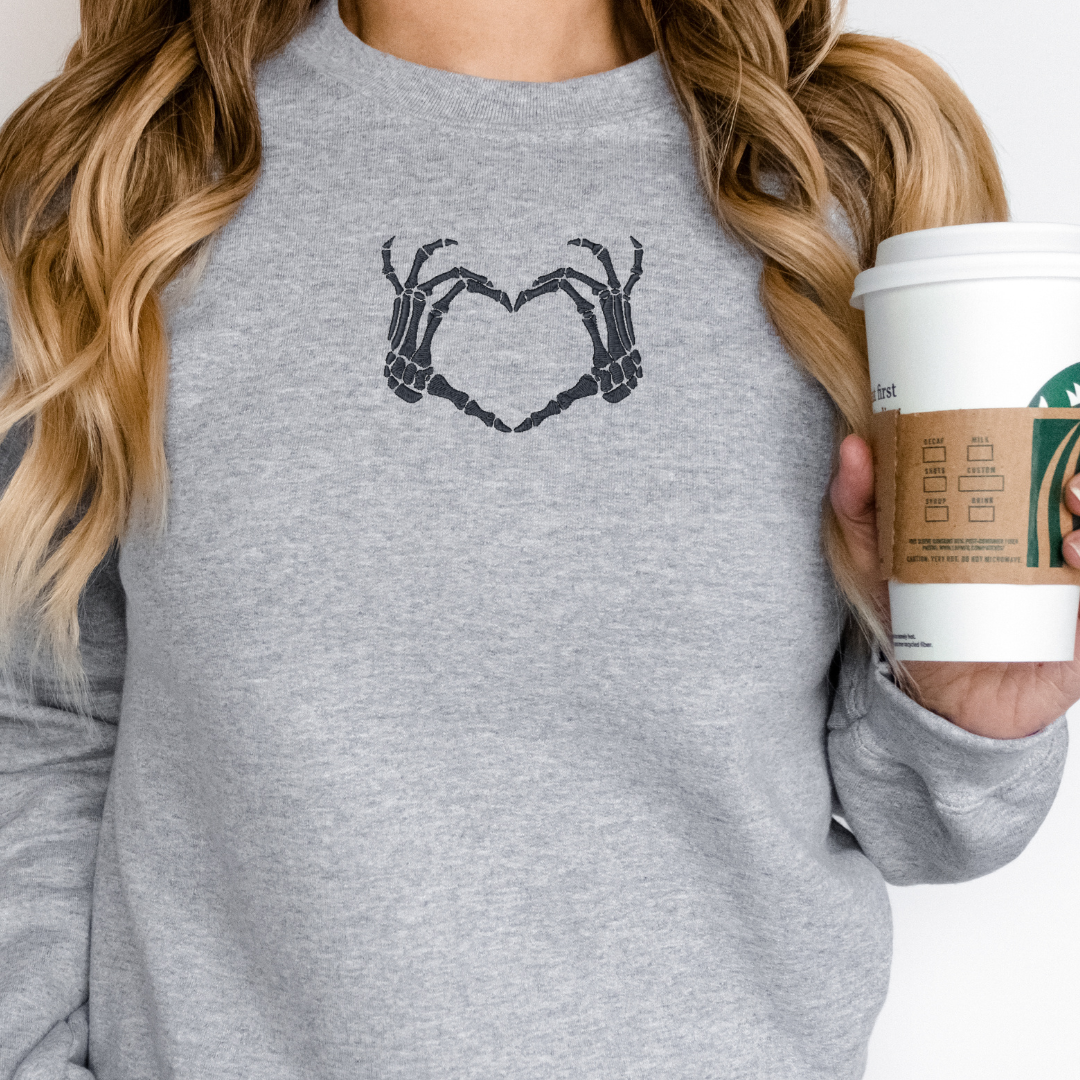 Skeleton Heart Embroidered Halloween Sweatshirt