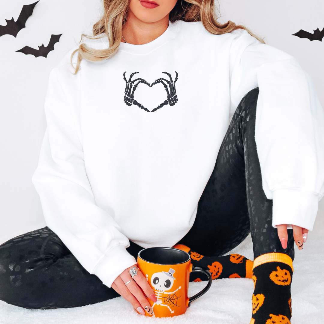 Skeleton Heart Embroidered Halloween Sweatshirt