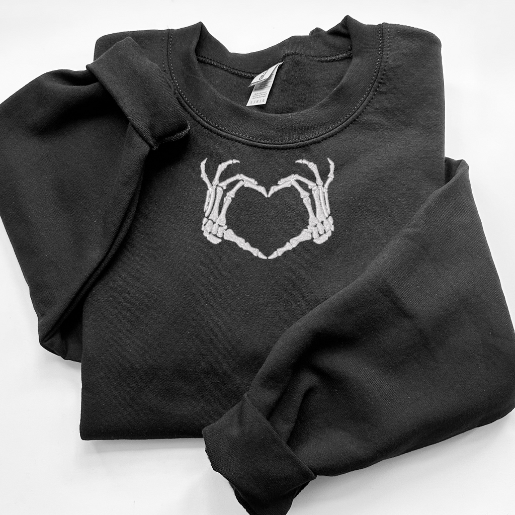 Skeleton Heart Embroidered Halloween Sweatshirt