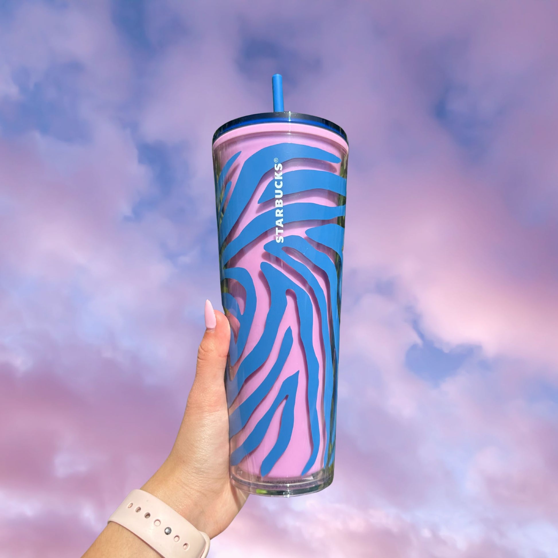 Pink and blue Striped 24 oz tumbler