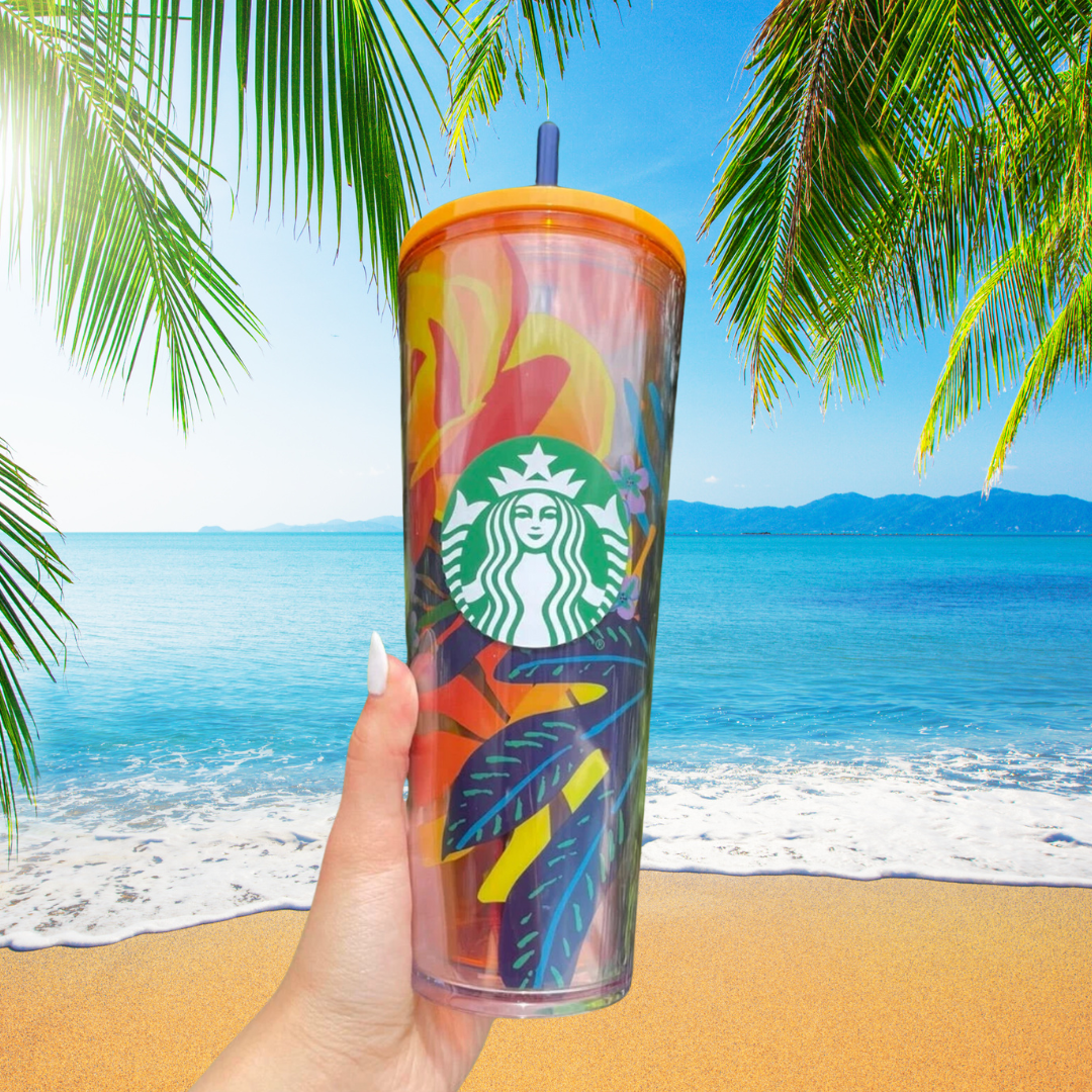 Starbucks summer 2022 tropical orange floral cold cup