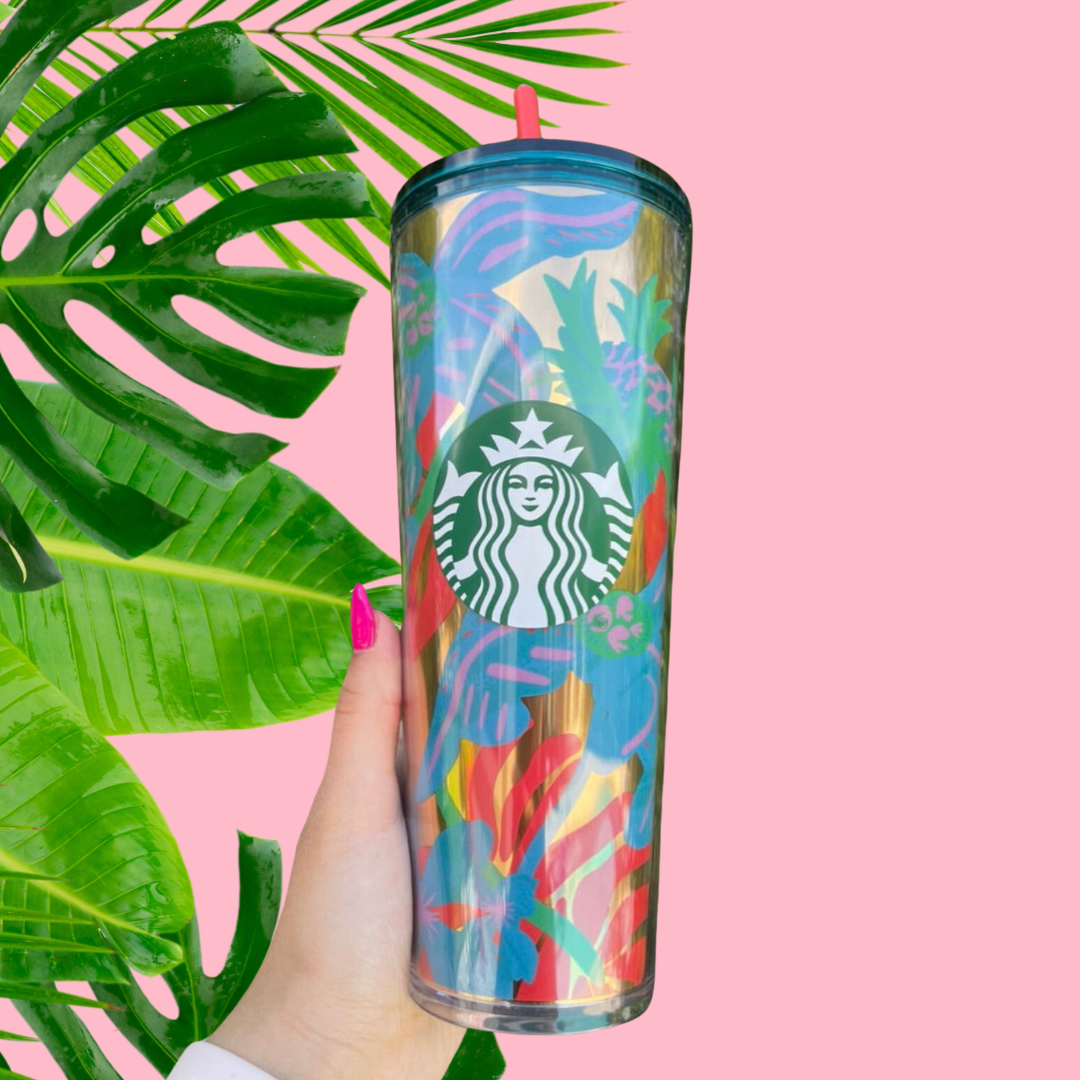 Starbucks Summer 2022 blue tropical floral venti tumbler