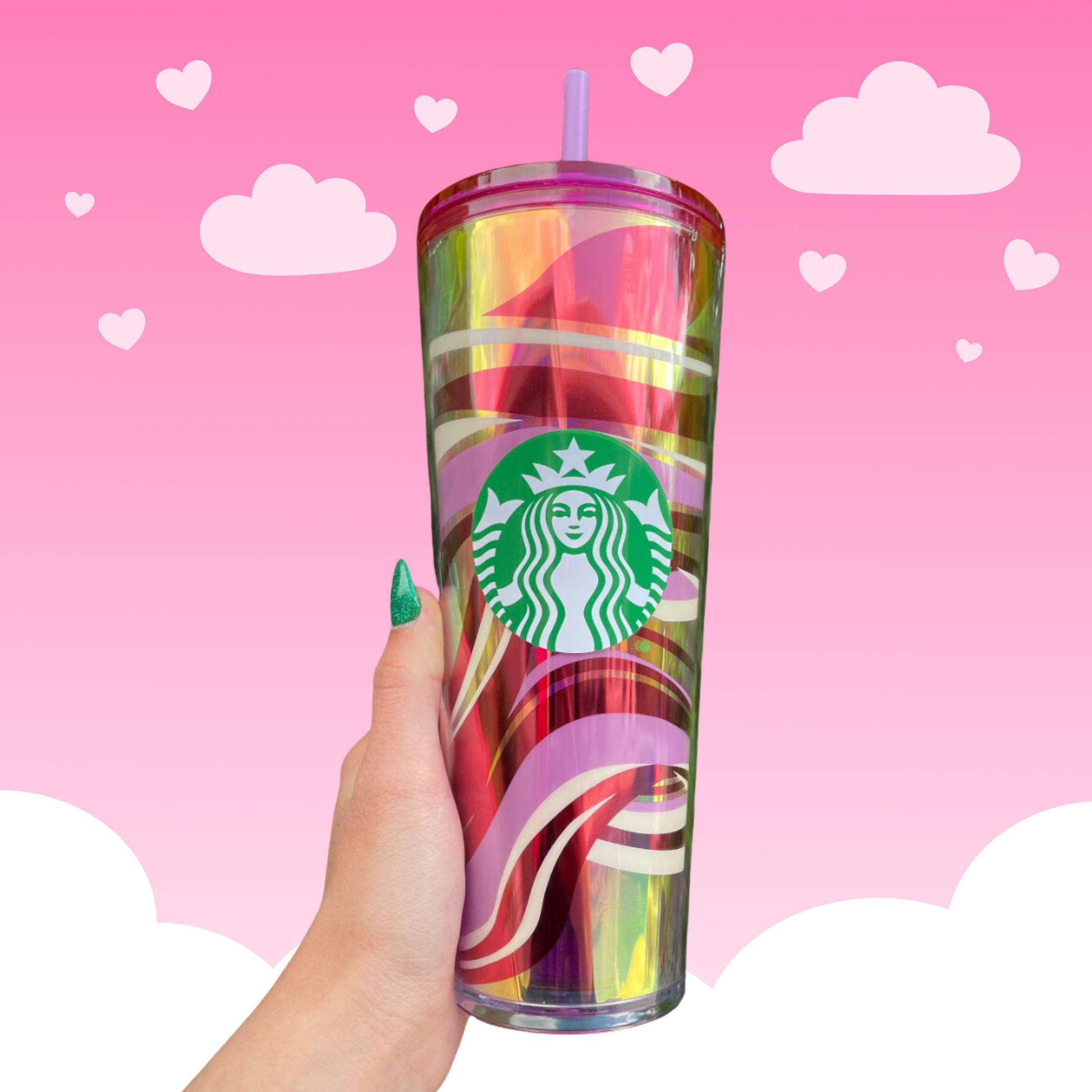 Pink swirl 24 oz holographic Tumbler