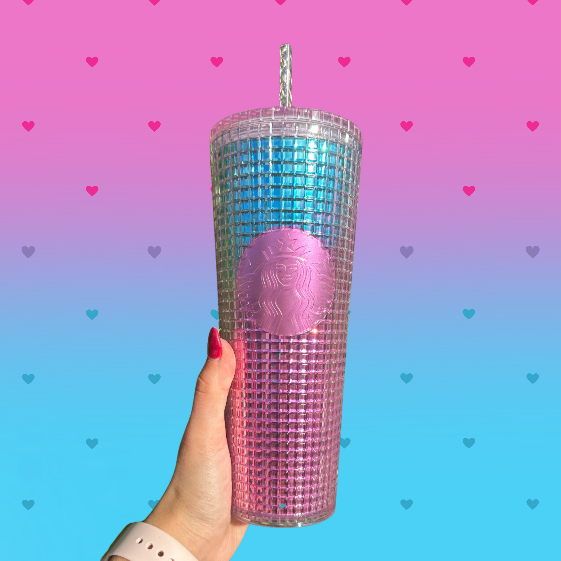 Pink and Blue ombre Grid 24 oz Tumbler