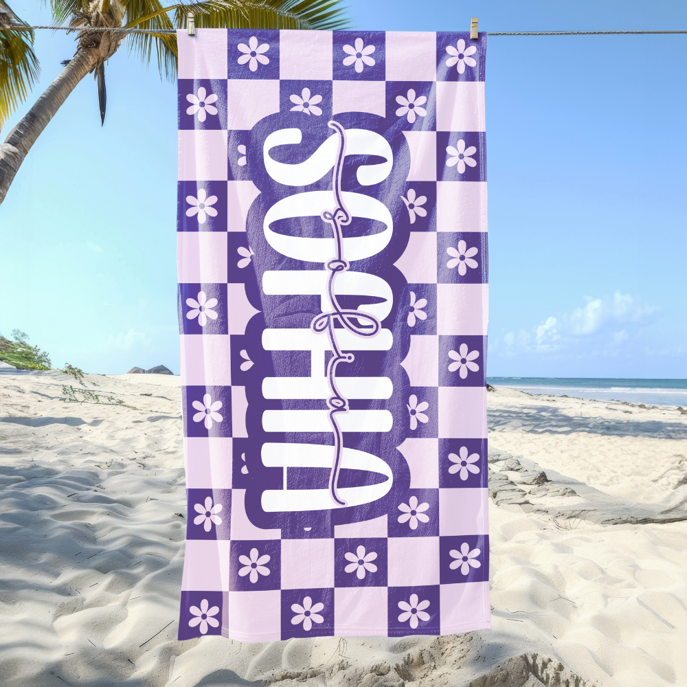 Personalized Retro Floral Beach Towel
