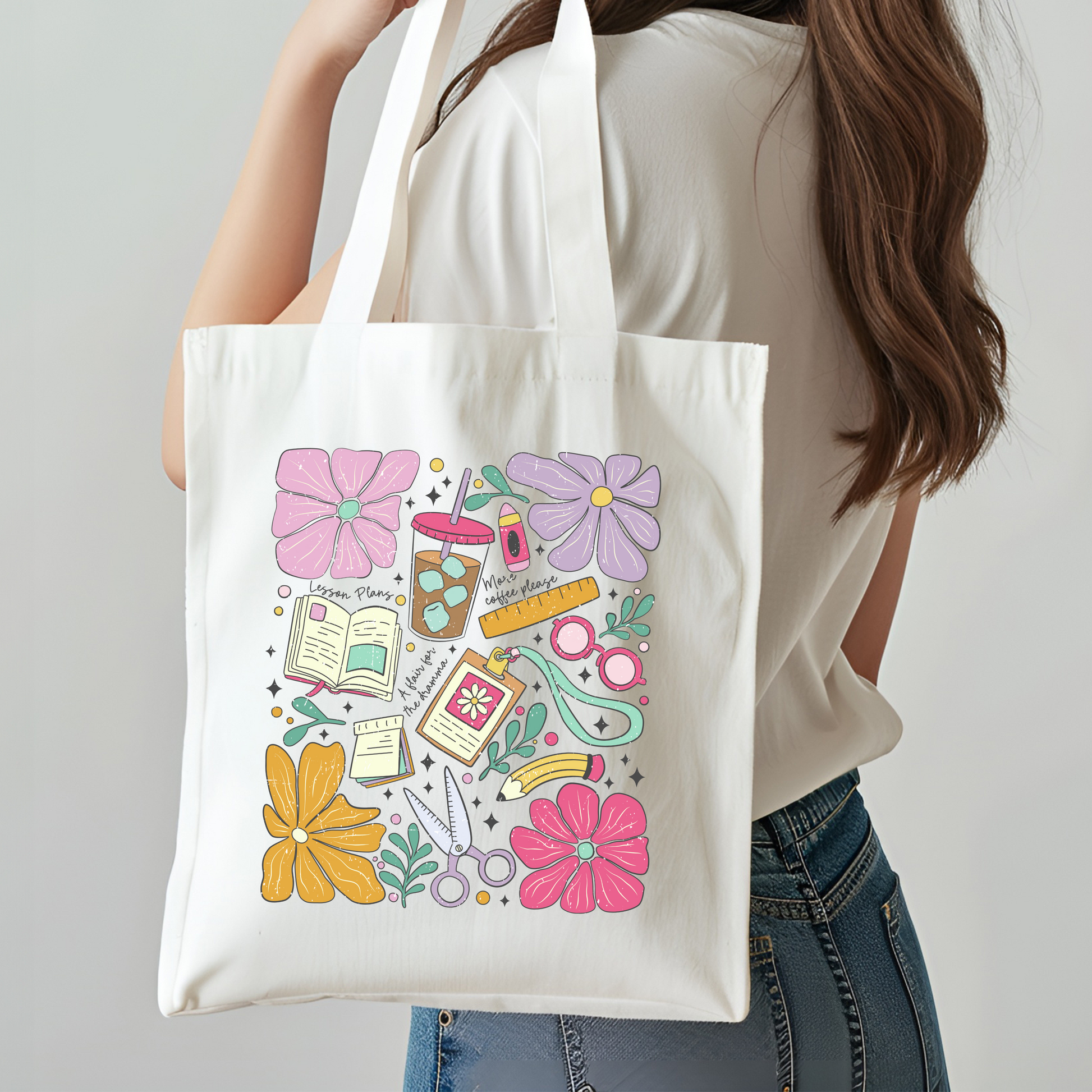 Teacher Floral Canvas Tote Bag