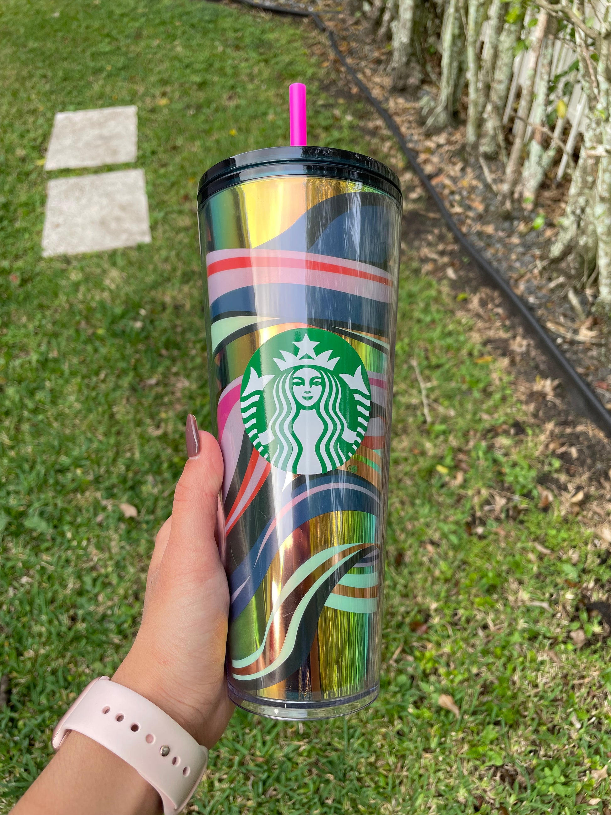Pink swirl 24 oz holographic Tumbler