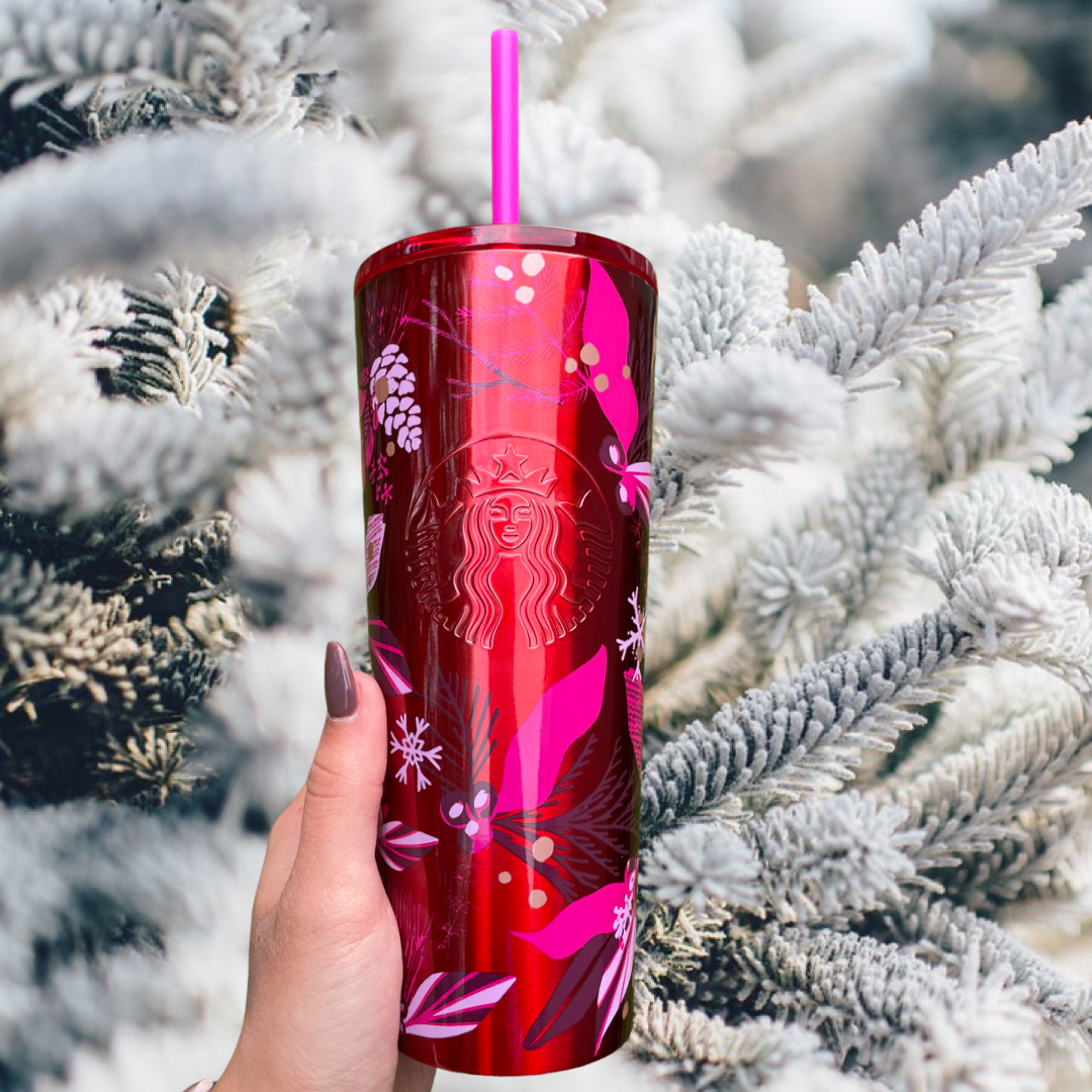 Holiday Red floral stainless steel Tumbler