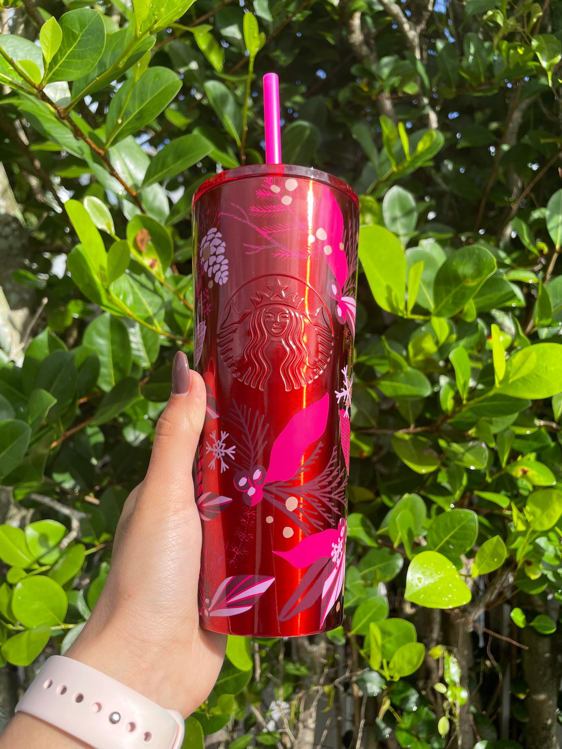 Holiday Red floral stainless steel Tumbler