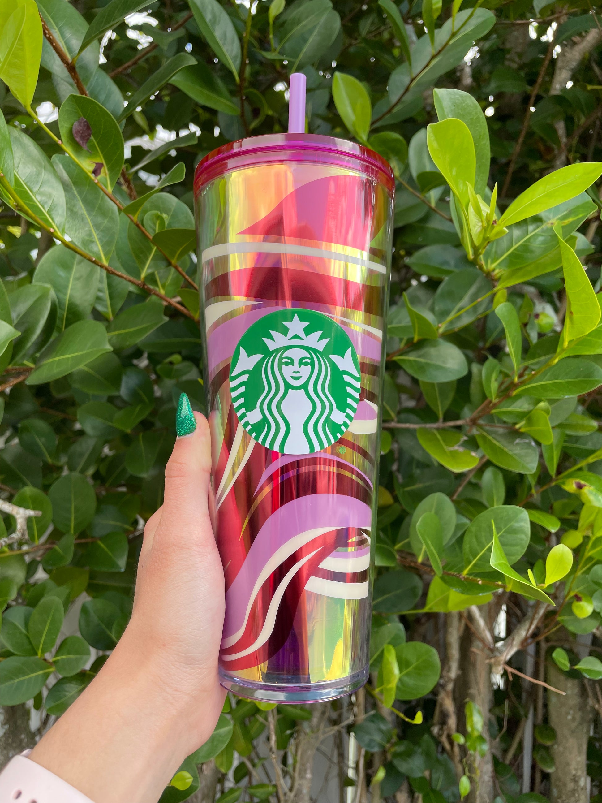 Pink swirl 24 oz holographic Tumbler