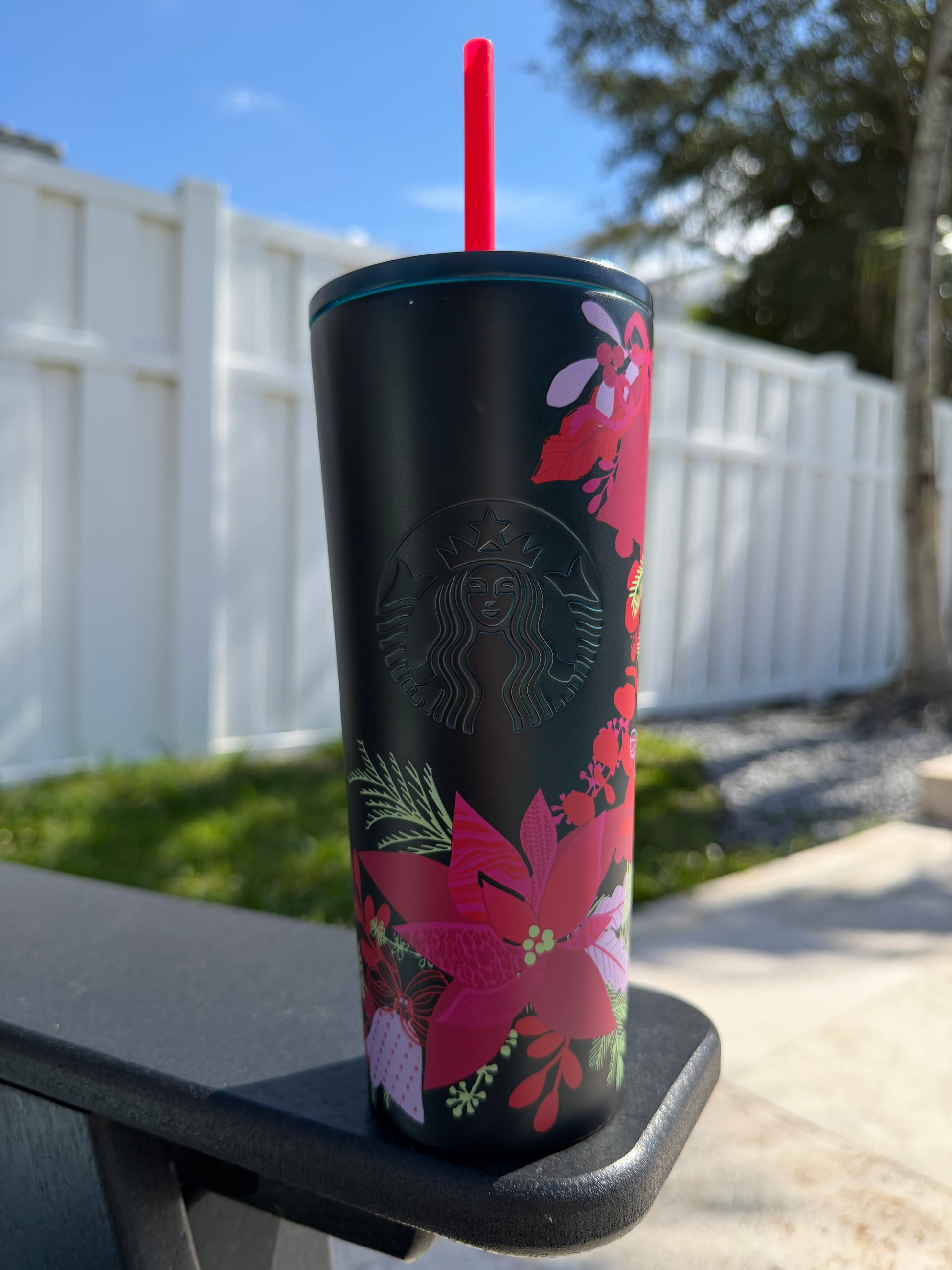 Matte Green Floral Holiday Stainless Tumbler