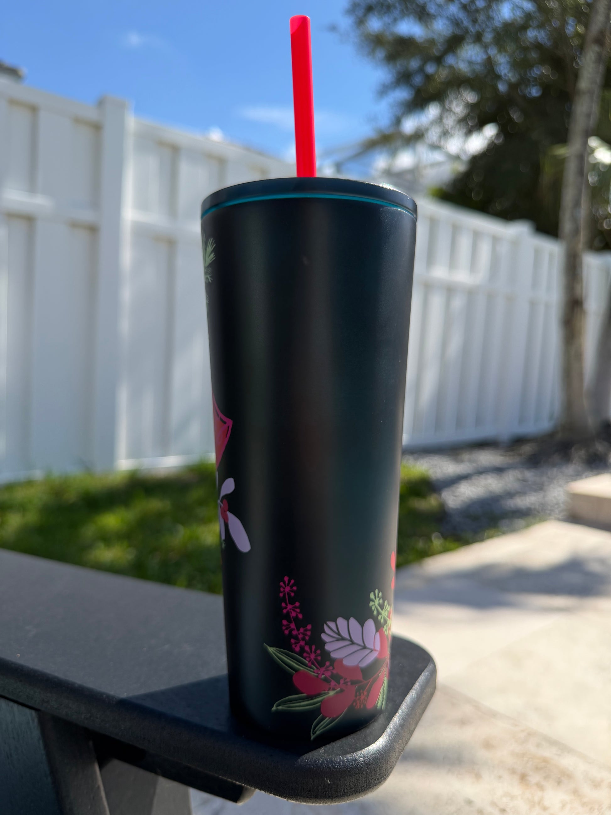 Matte Green Floral Holiday Stainless Tumbler