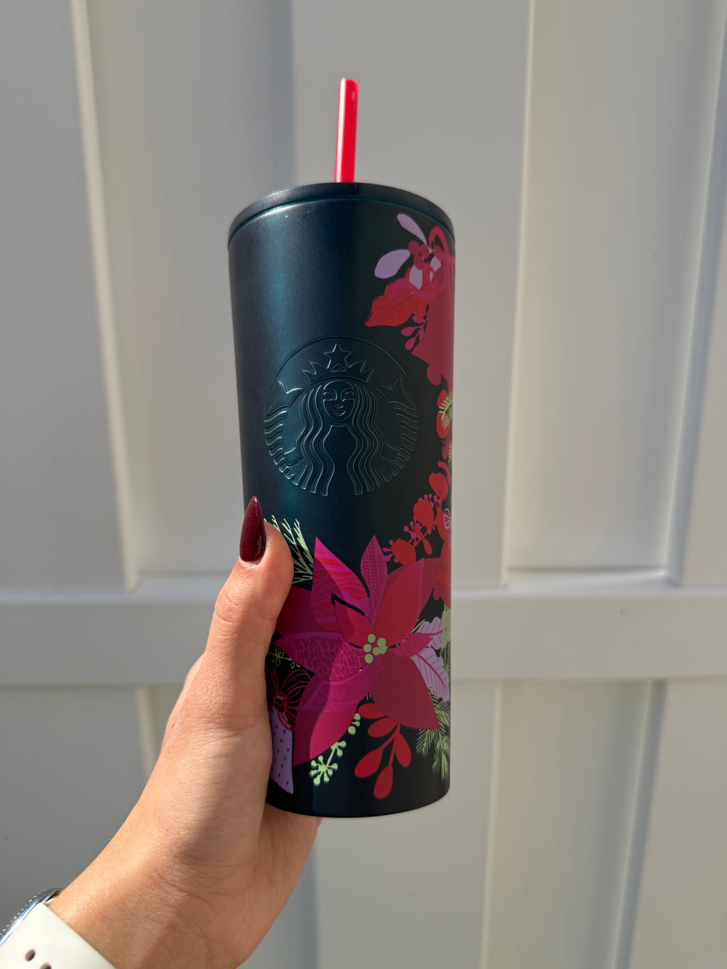 Matte Green Floral Holiday Stainless Tumbler