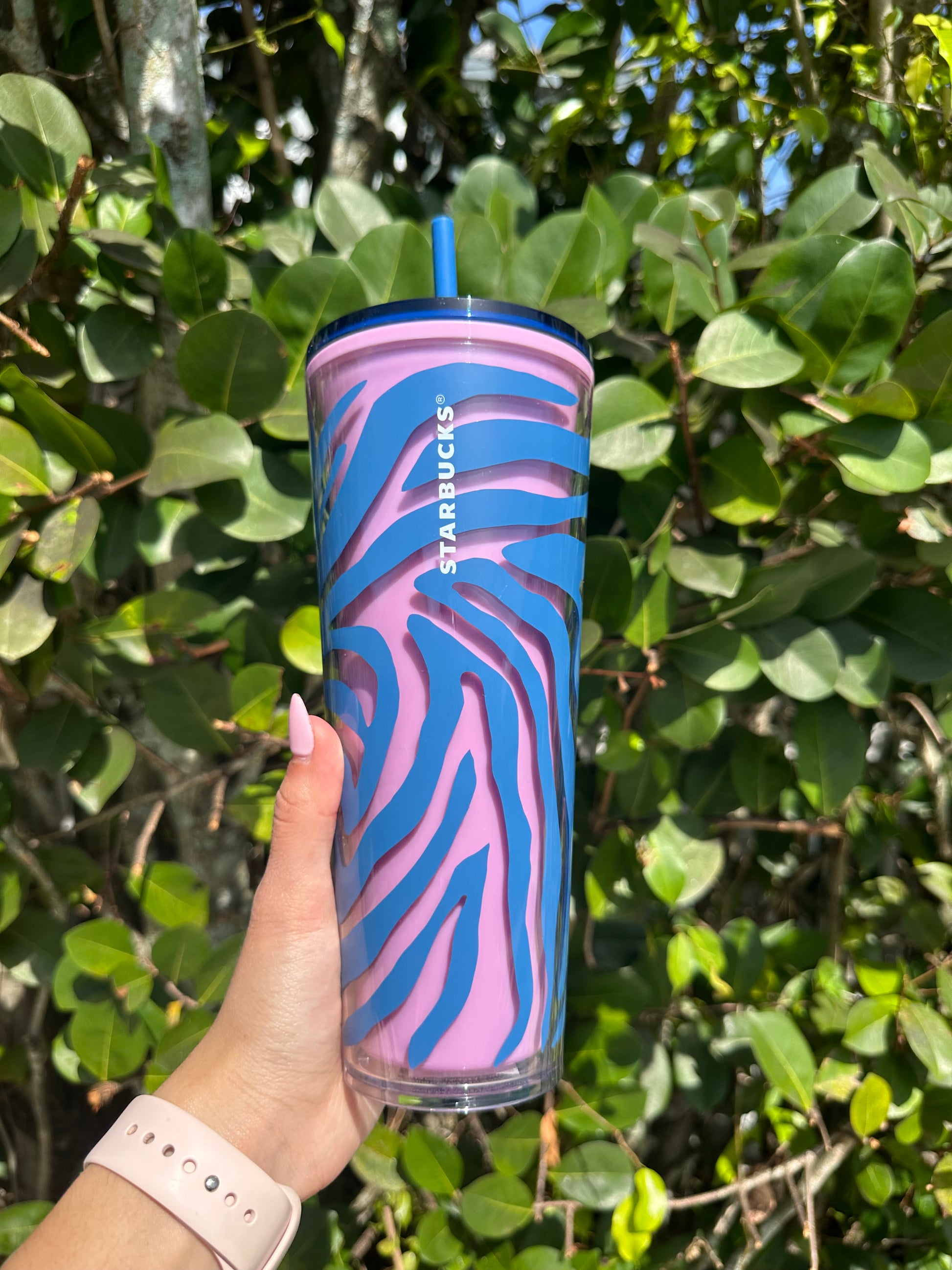 Pink and blue Striped 24 oz tumbler