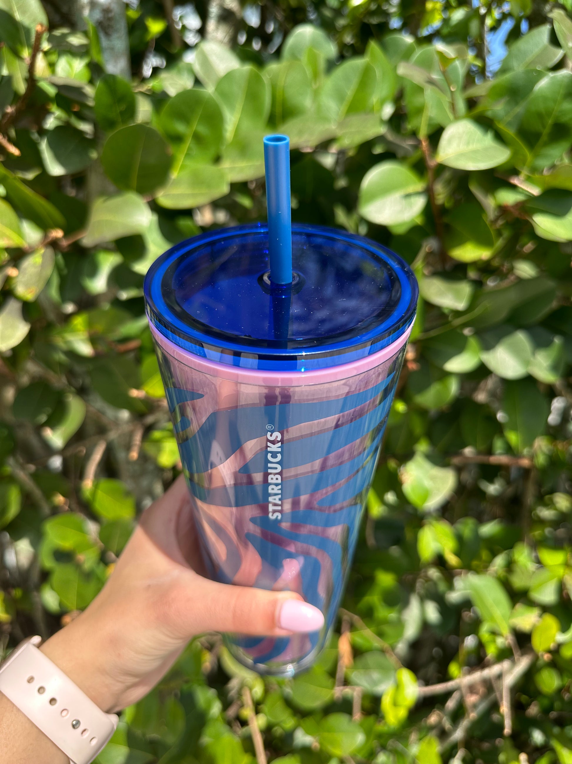 Pink and blue Striped 24 oz tumbler
