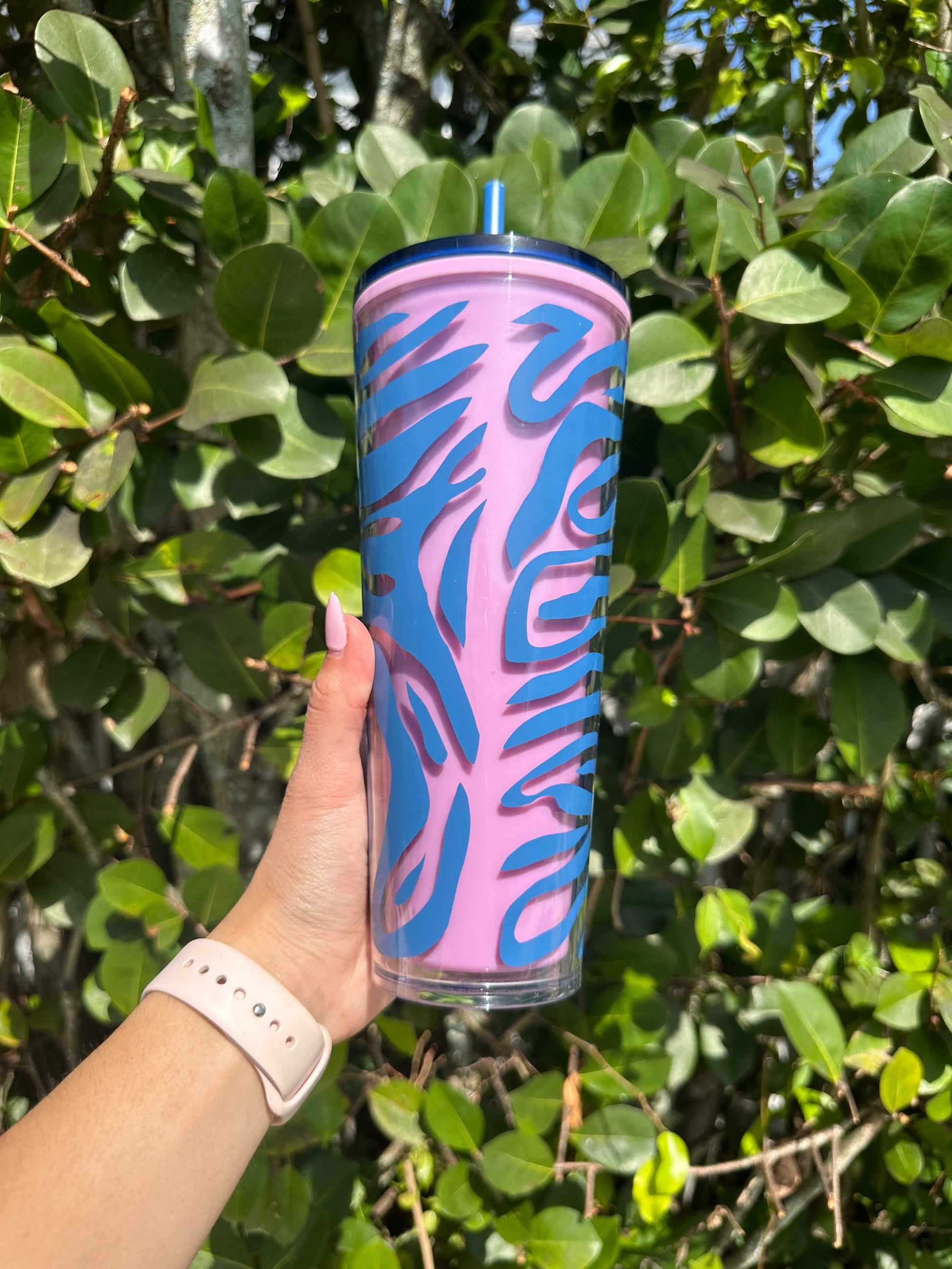 Pink and blue Striped 24 oz tumbler