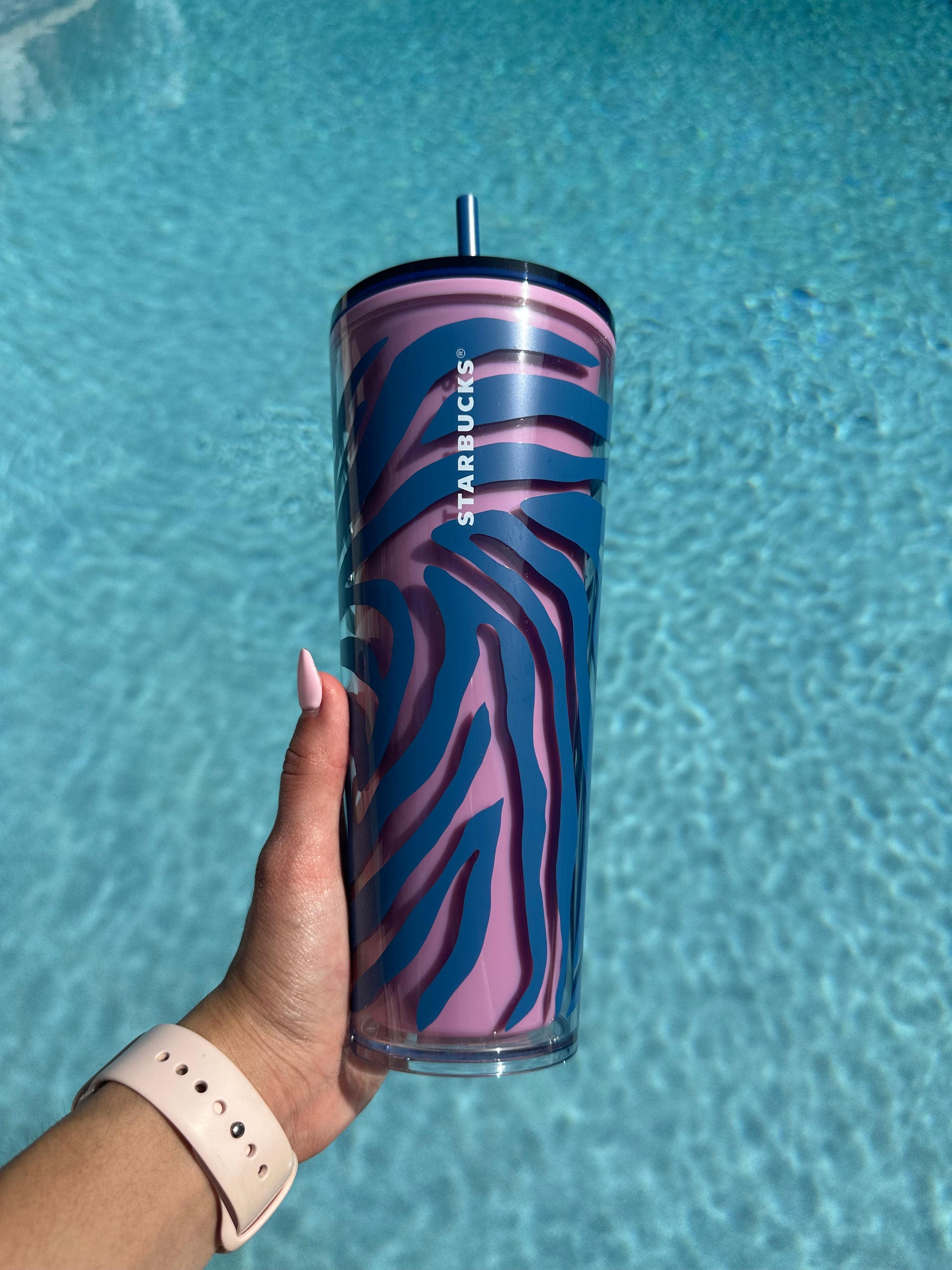 Pink and blue Striped 24 oz tumbler