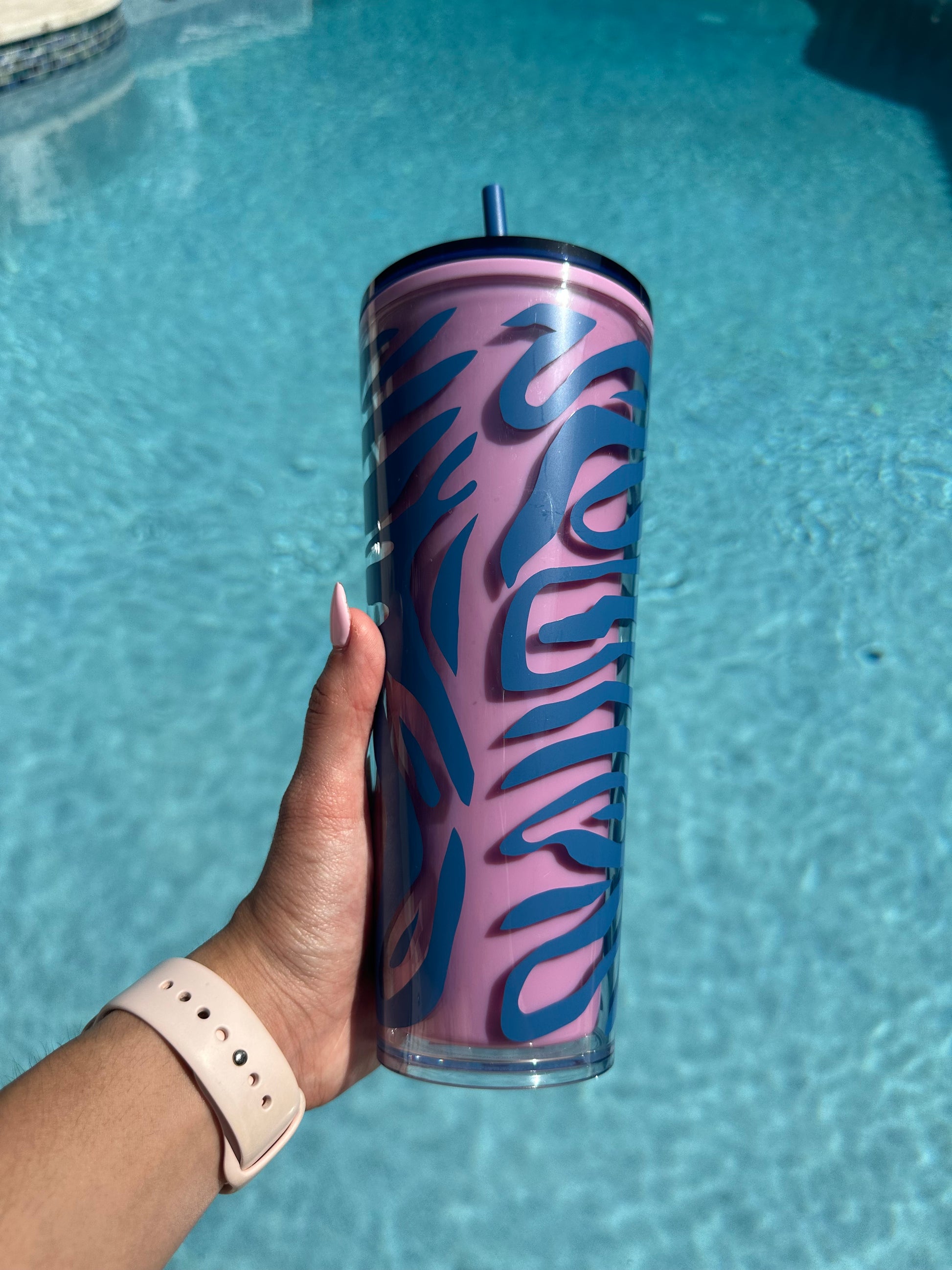 Pink and blue Striped 24 oz tumbler