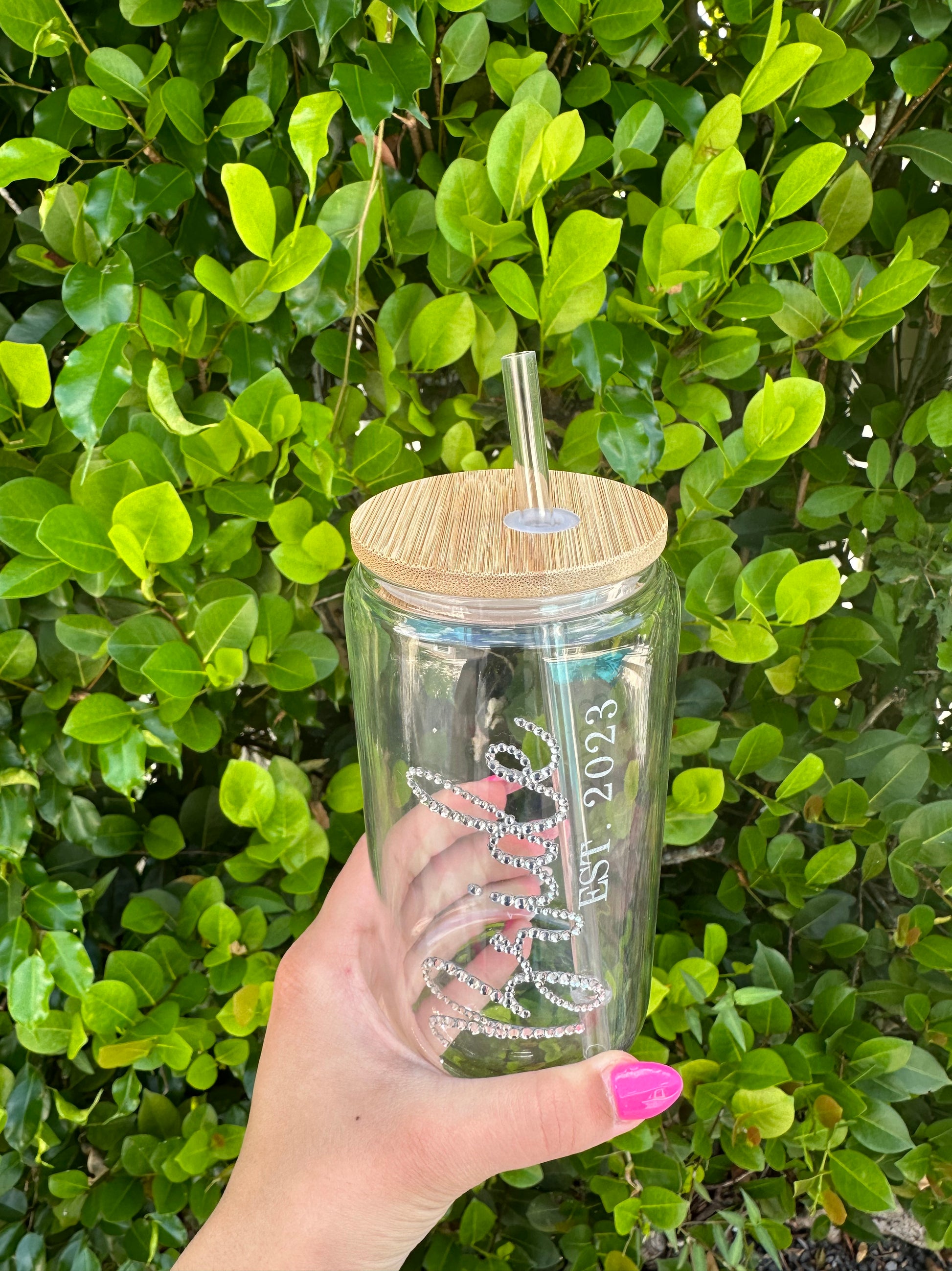 Bride Rhinestone 16 oz Glass Cup