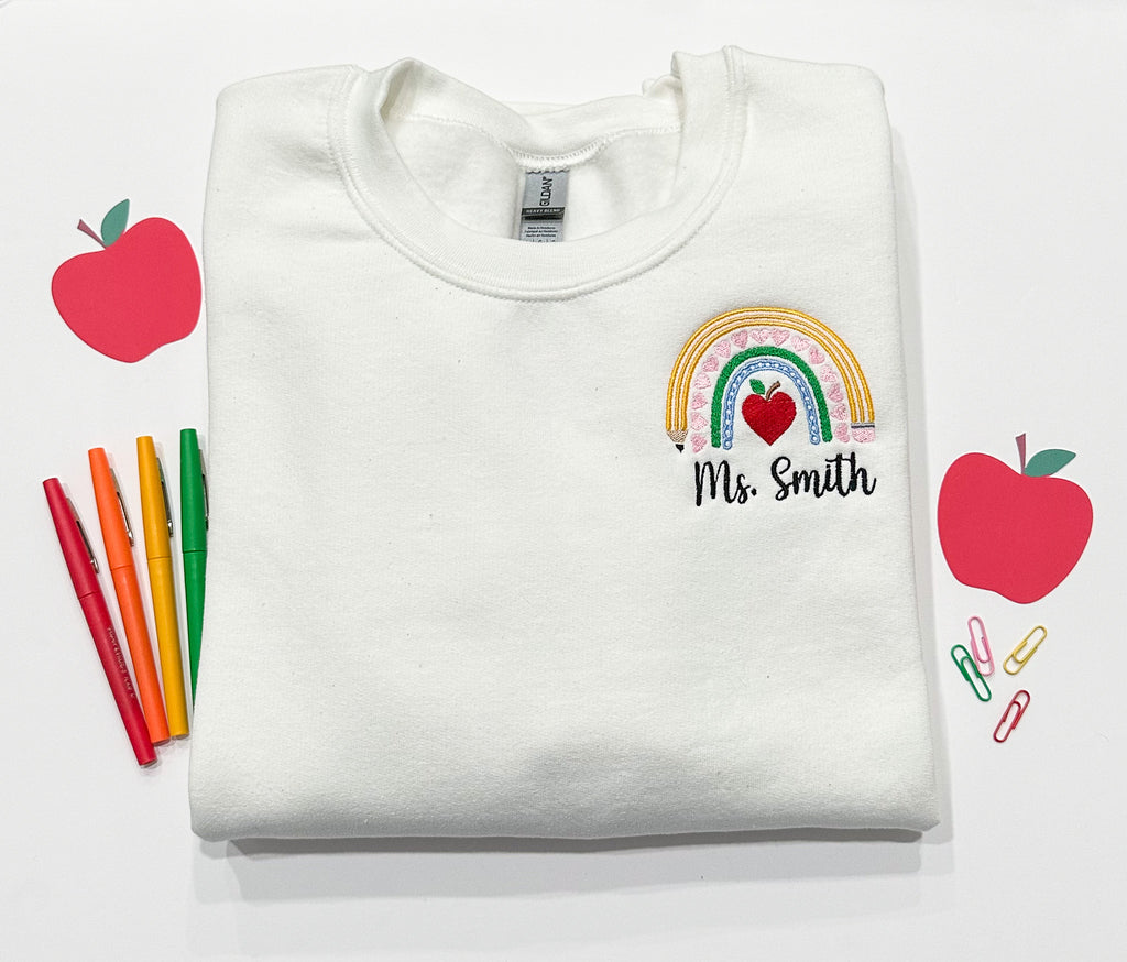 Custom Teacher Rainbow Embroidered Crewneck