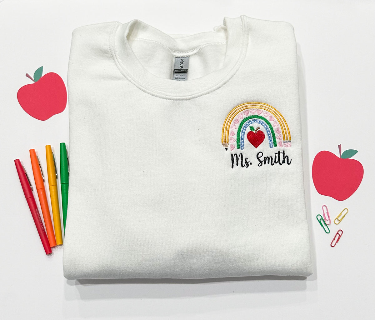 Custom Teacher Rainbow Embroidered Crewneck