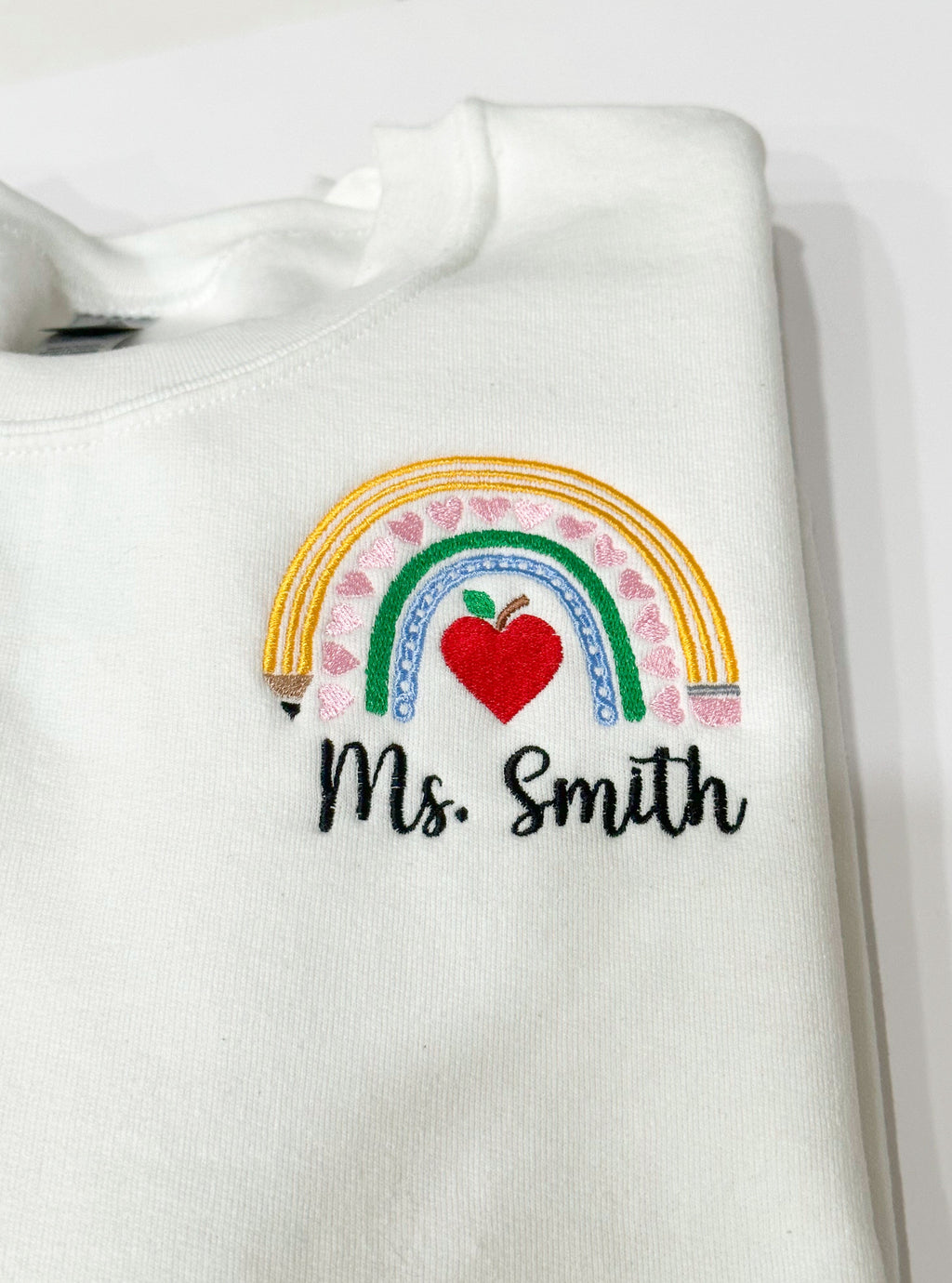 Custom Teacher Rainbow Embroidered Crewneck