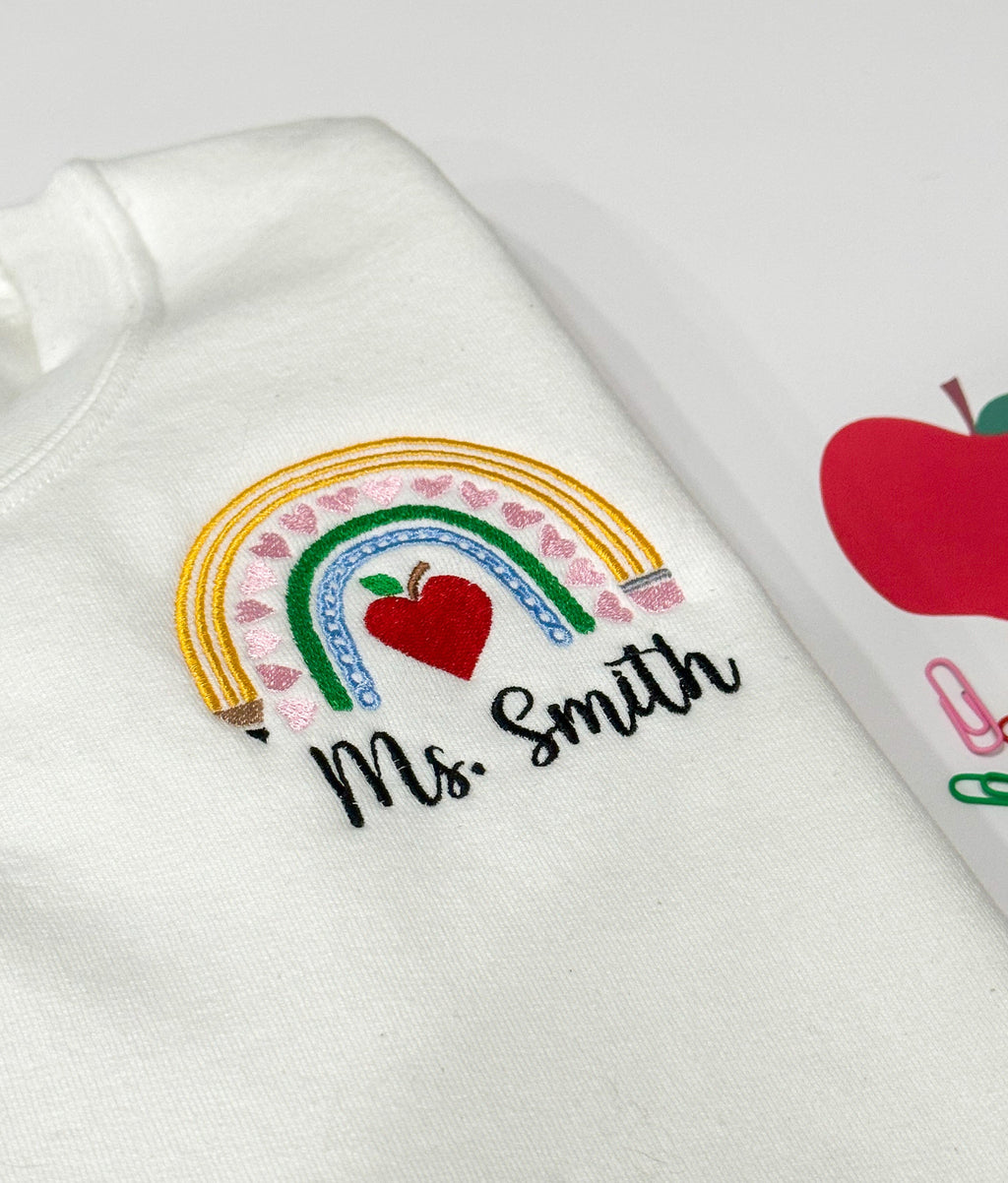 Custom Teacher Rainbow Embroidered Crewneck