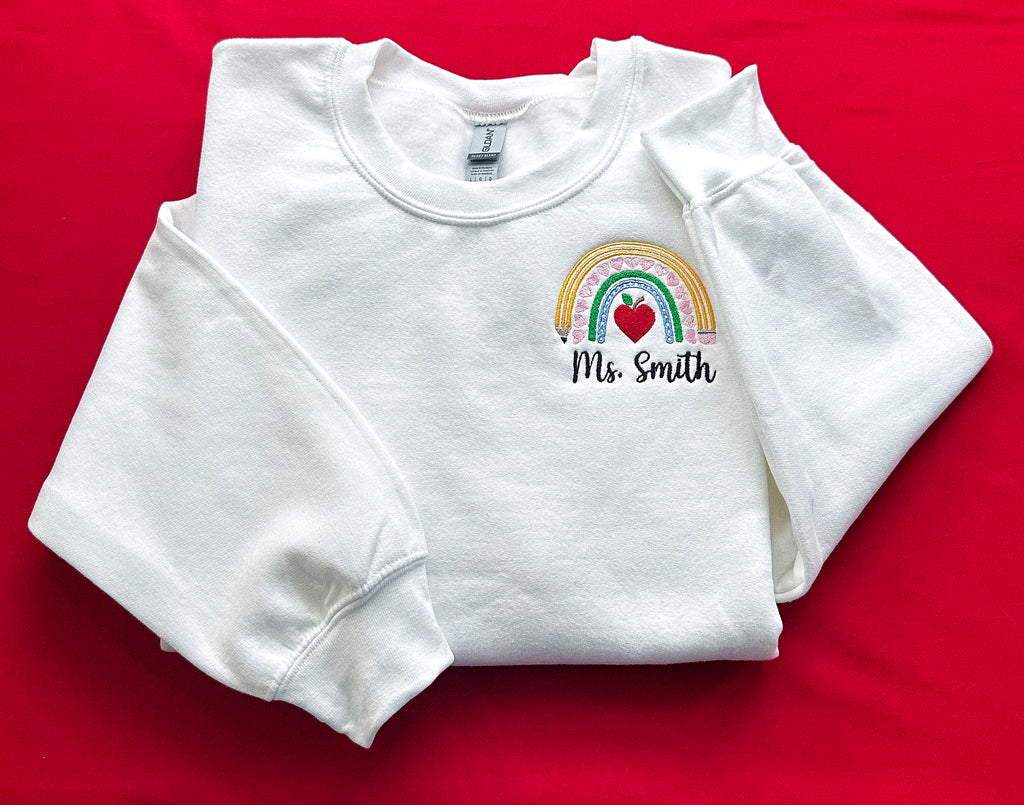 Custom Teacher Rainbow Embroidered Crewneck