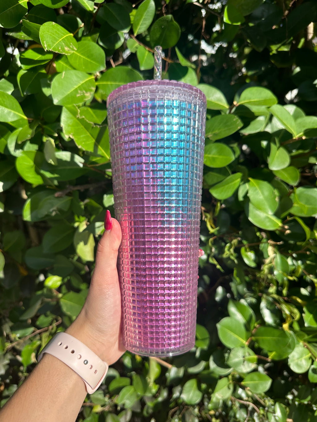 Pink and Blue ombre Grid 24 oz Tumbler