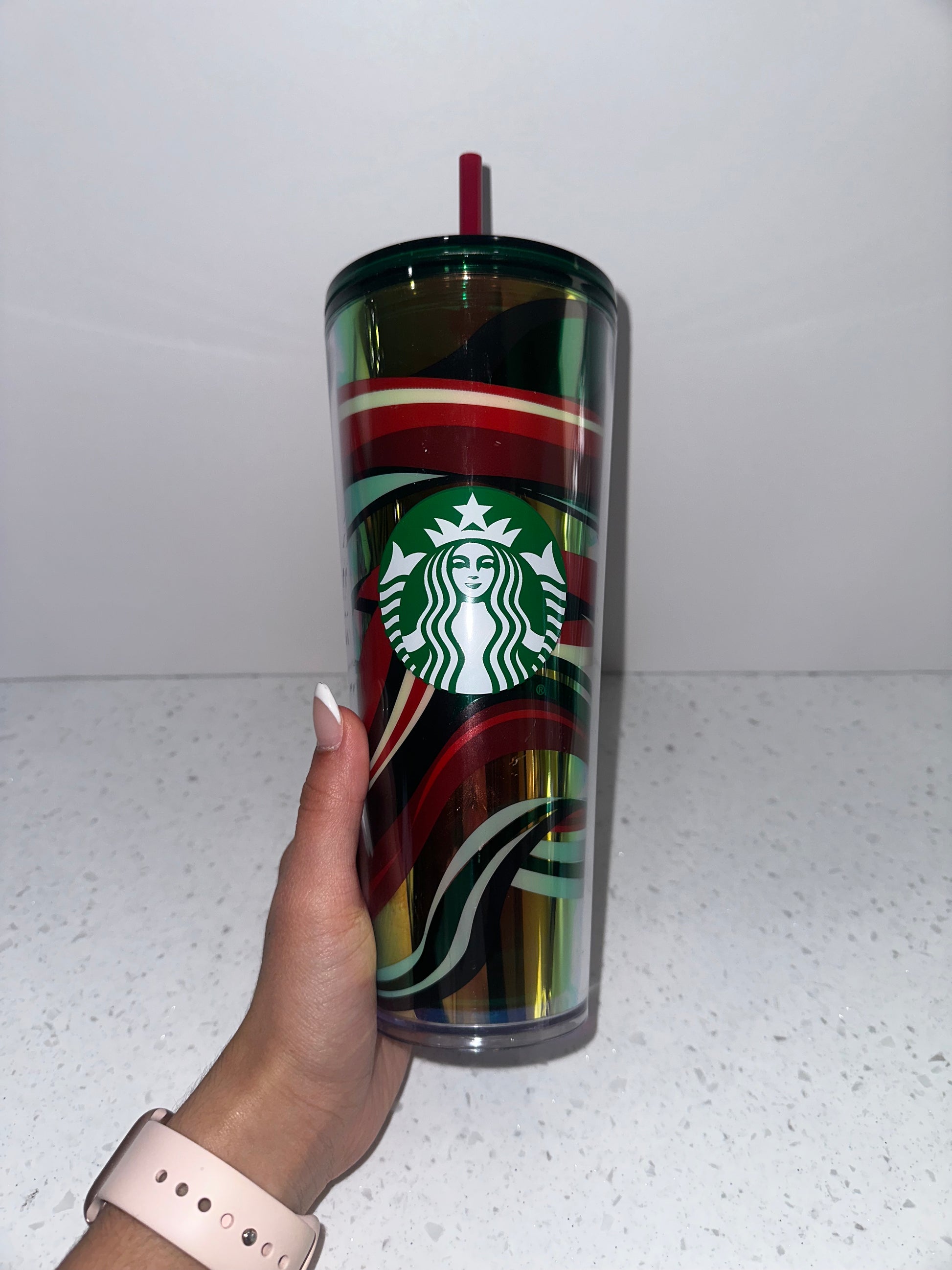Pink swirl 24 oz holographic Tumbler