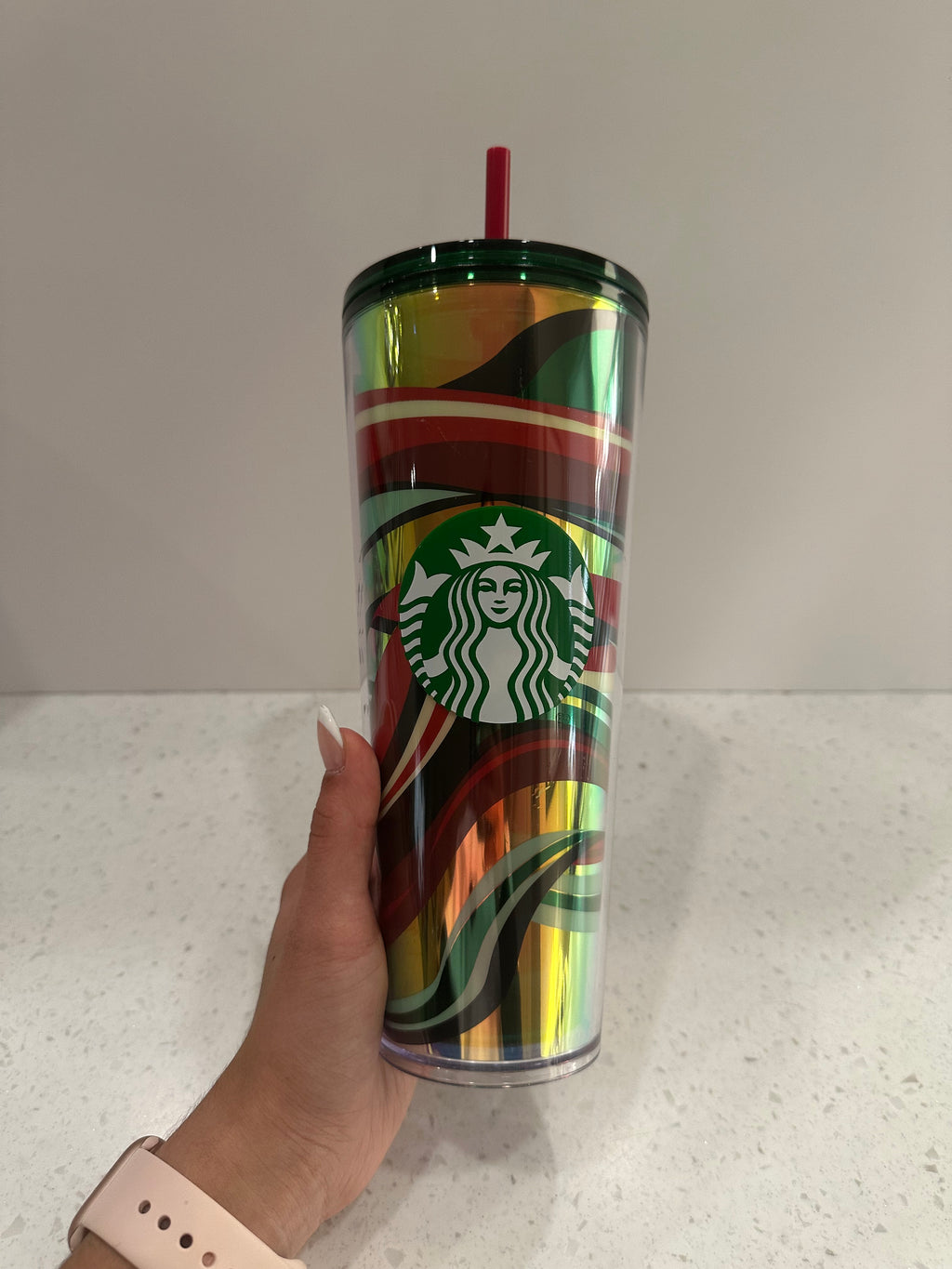 Pink swirl 24 oz holographic Tumbler