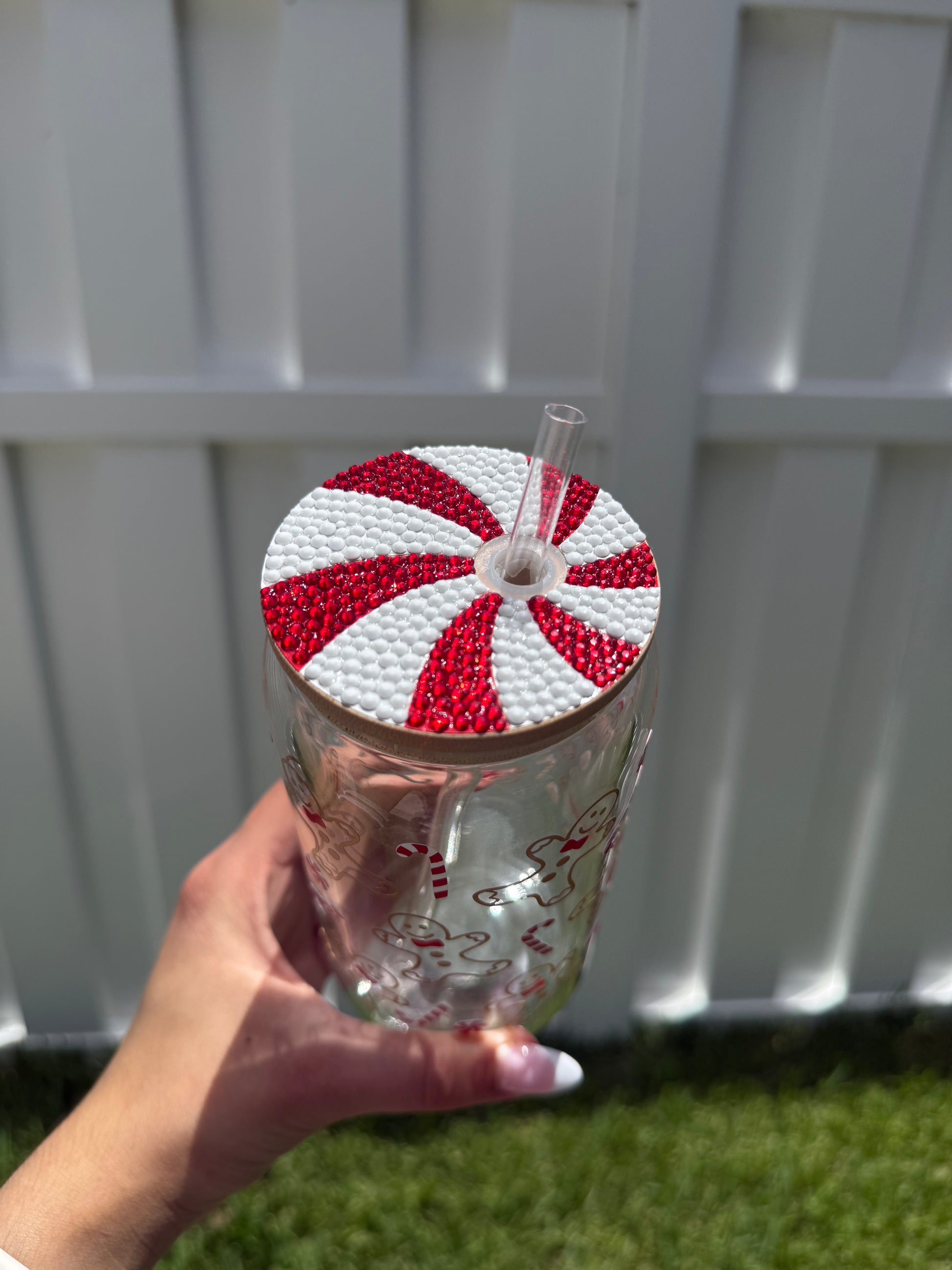 Gingerbread Candy Cane christmas 16 oz glass cup