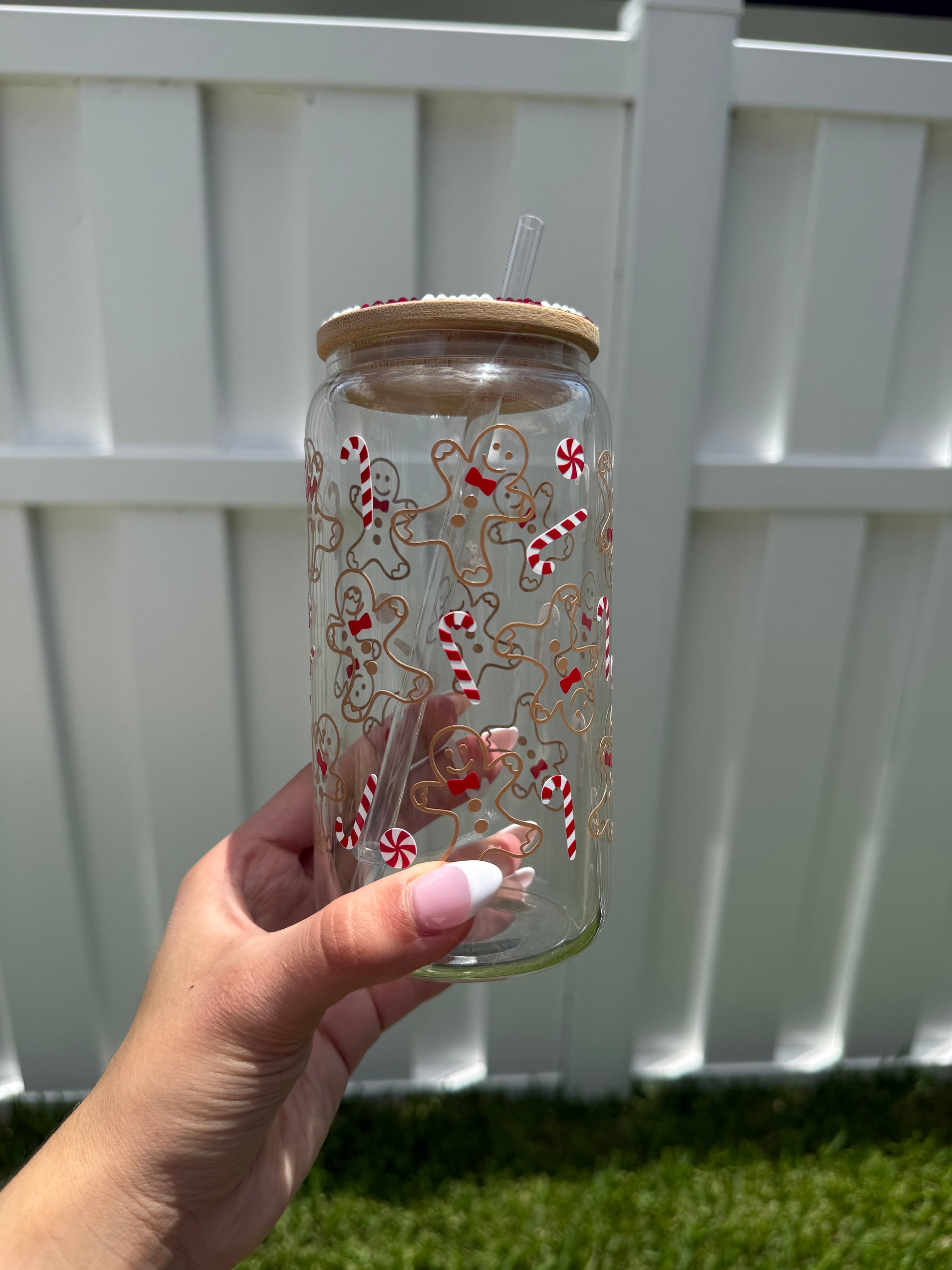 Gingerbread Candy Cane christmas 16 oz glass cup
