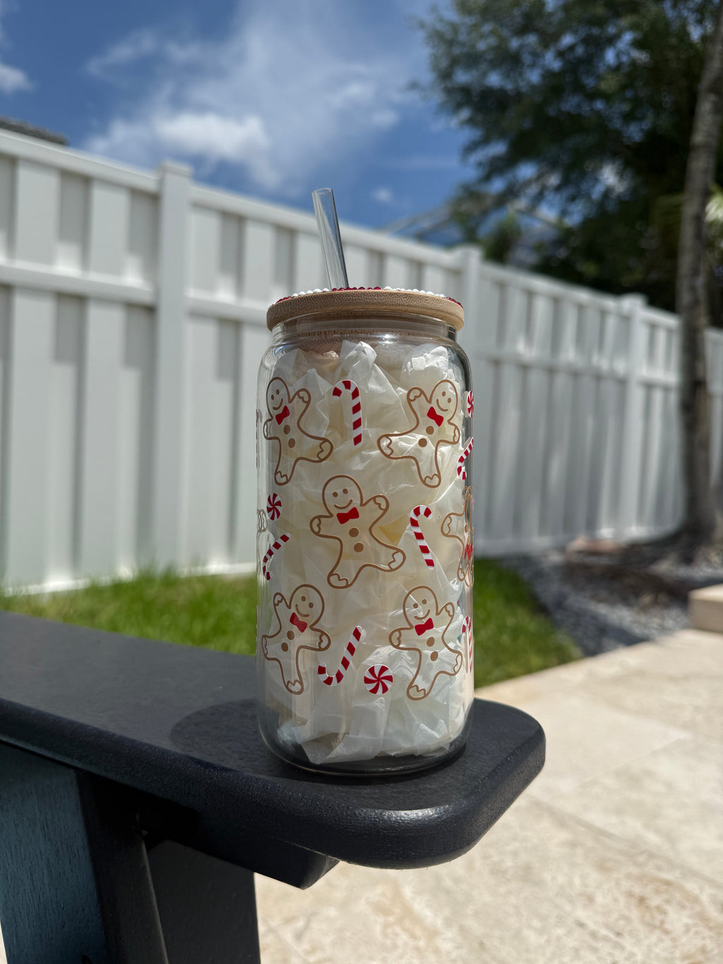 Gingerbread Candy Cane christmas 16 oz glass cup