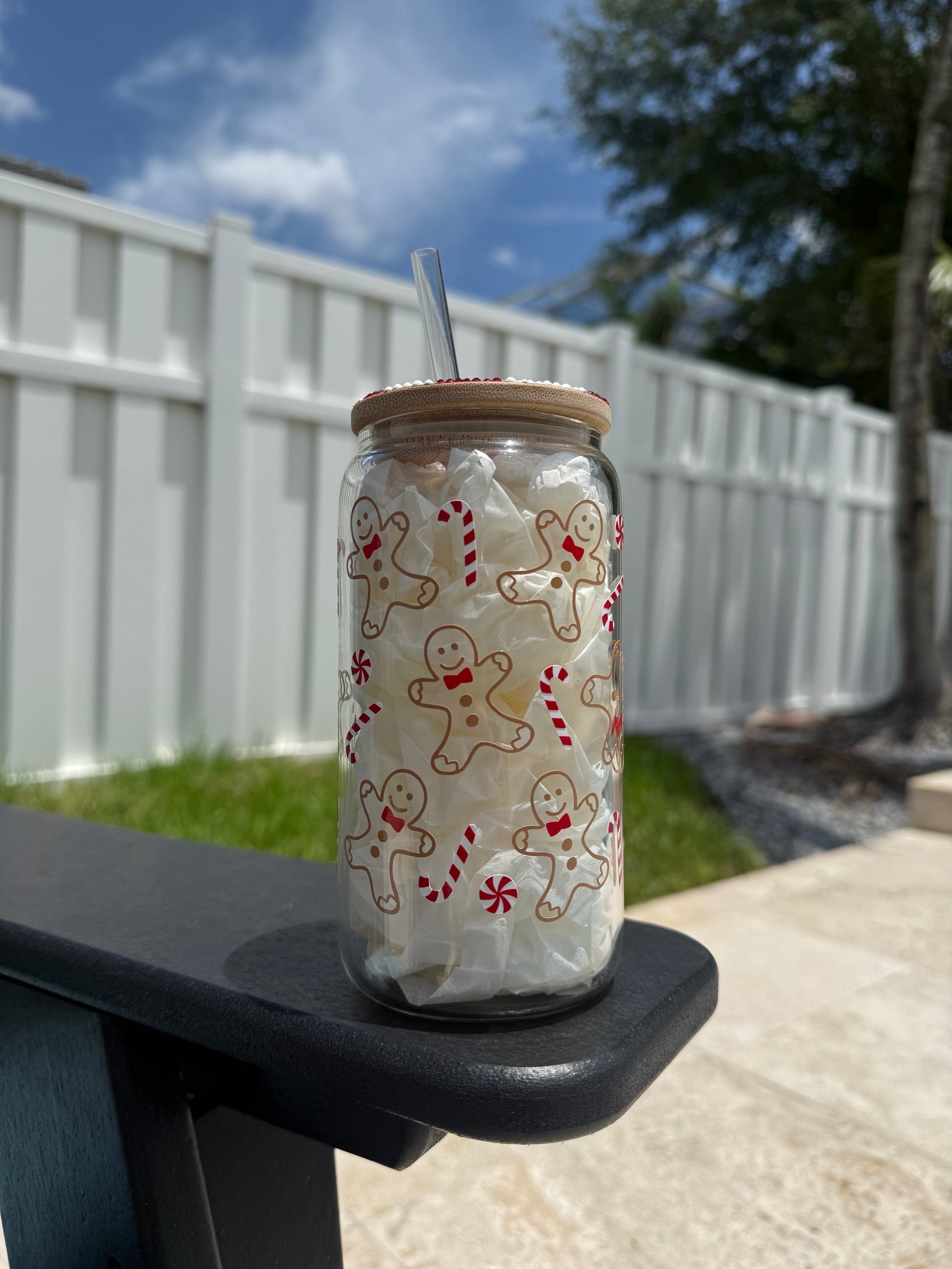 Gingerbread Candy Cane christmas 16 oz glass cup