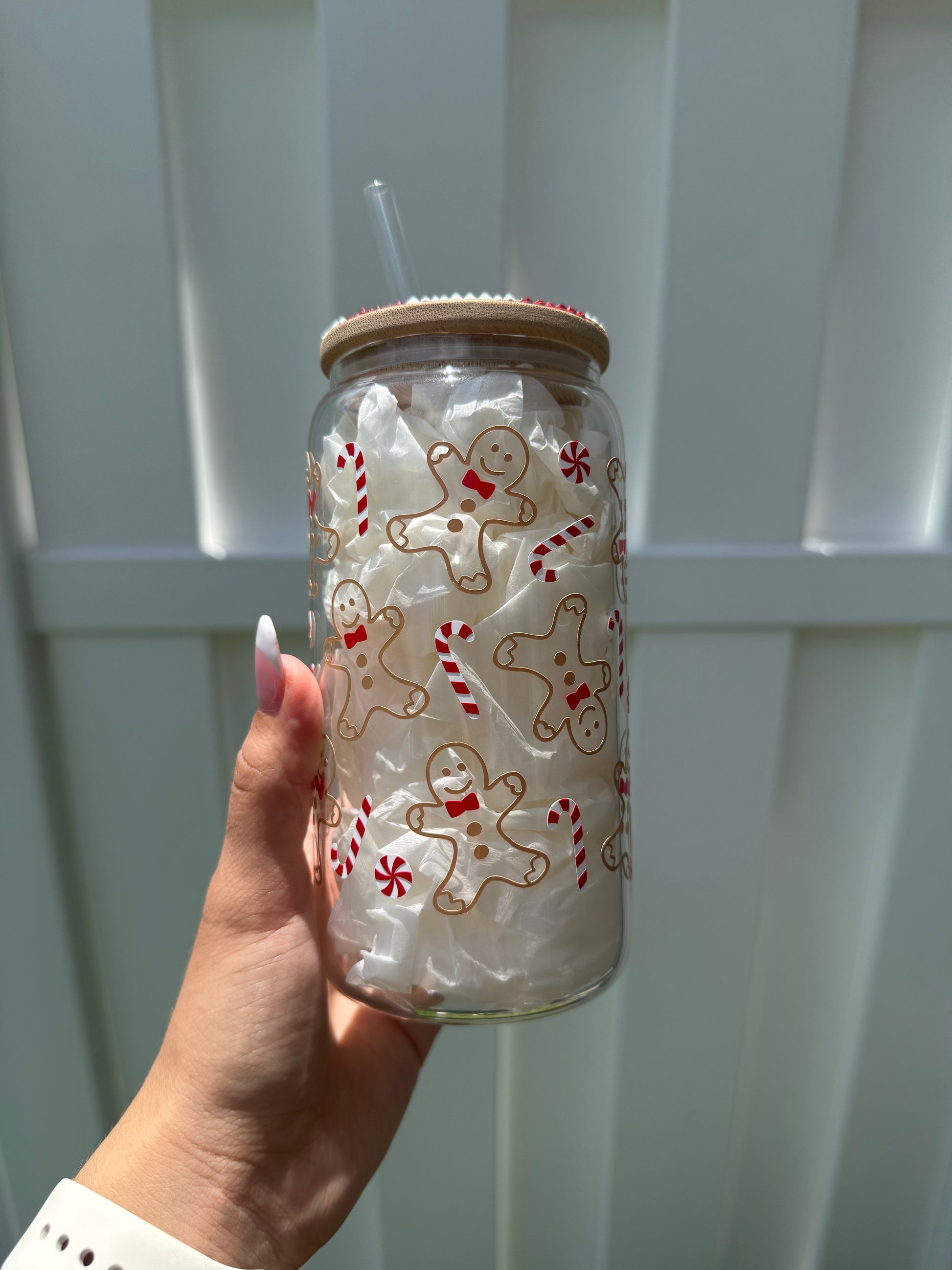 Gingerbread Candy Cane christmas 16 oz glass cup