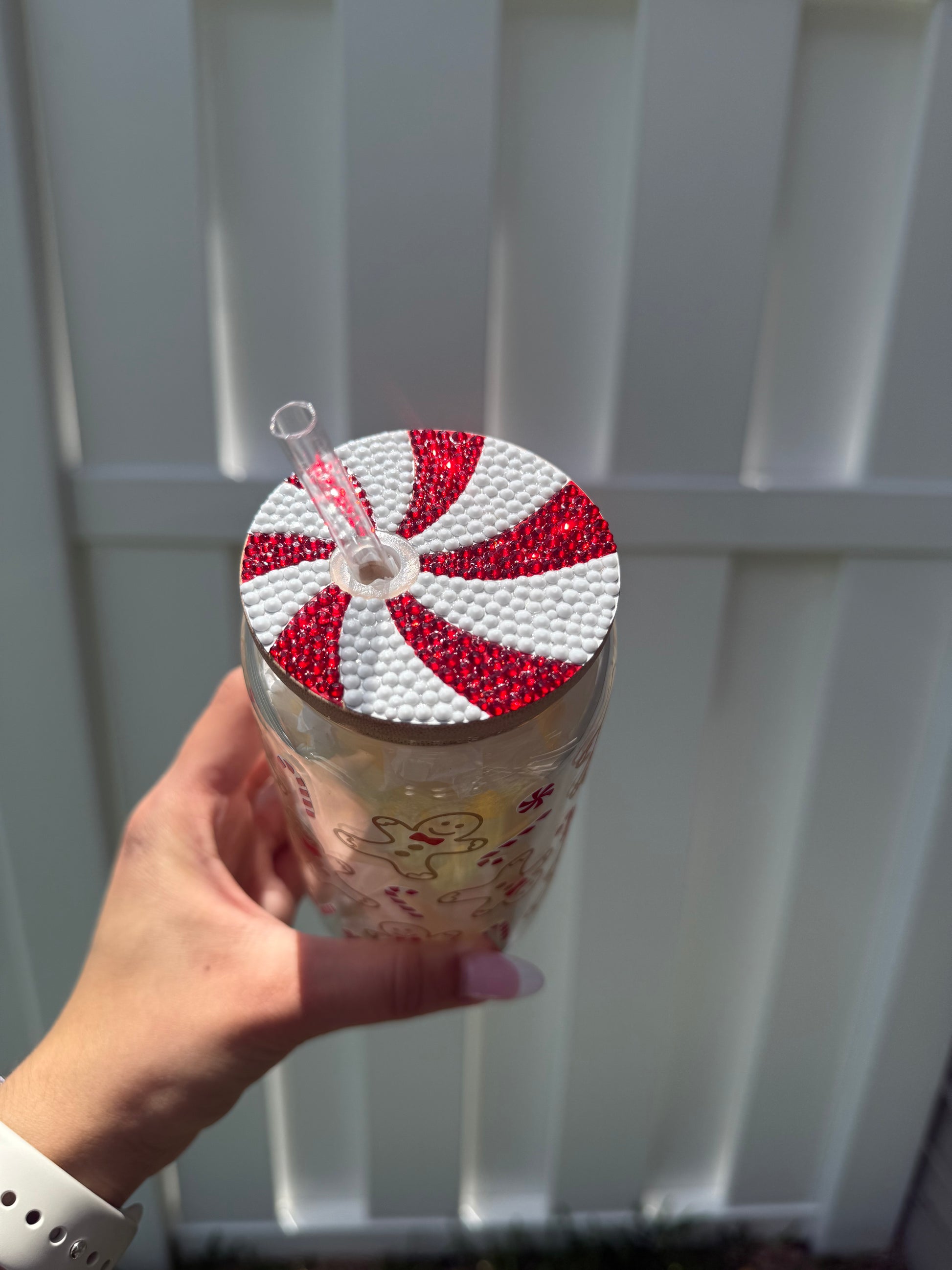 Gingerbread Candy Cane christmas 16 oz glass cup